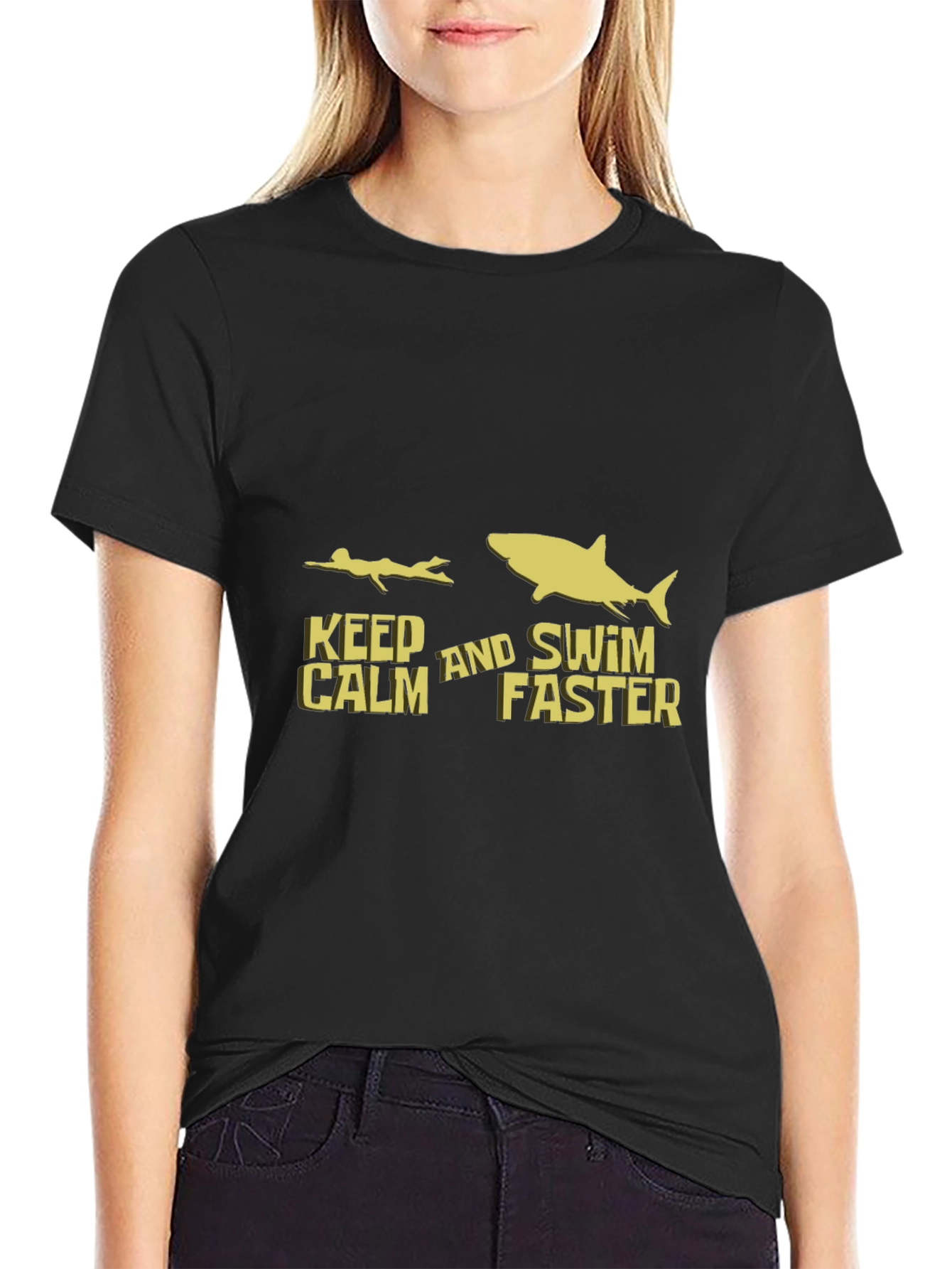 Black Keep Calm and Swim Faster T-Shirt view 2