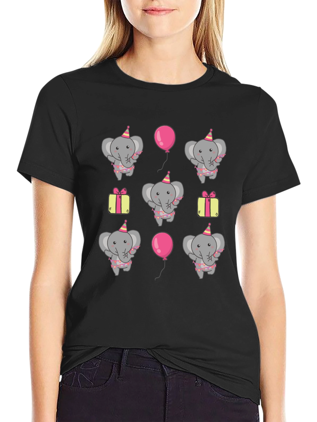 Black Elephant Birthday Party T-Shirt - Fun Graphic Tee view 2