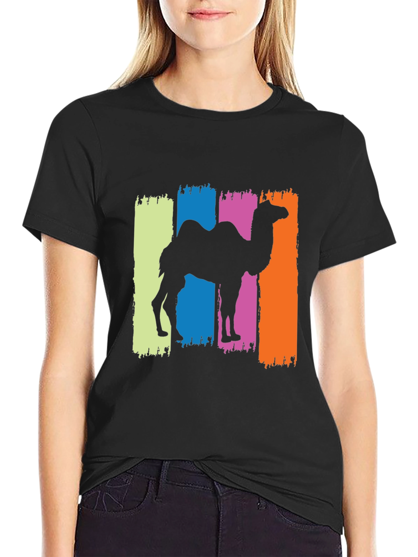 Black Camel Silhouette Graphic Tee - Black Cotton T-Shirt view 2