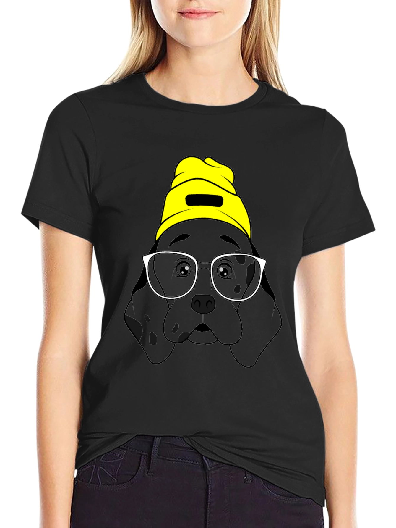 Black Dog in Beanie Graphic T-Shirt view 2