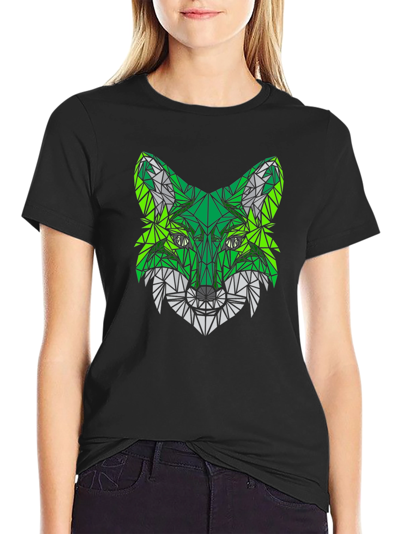 Black Geometric Fox Head Black T-Shirt view 2