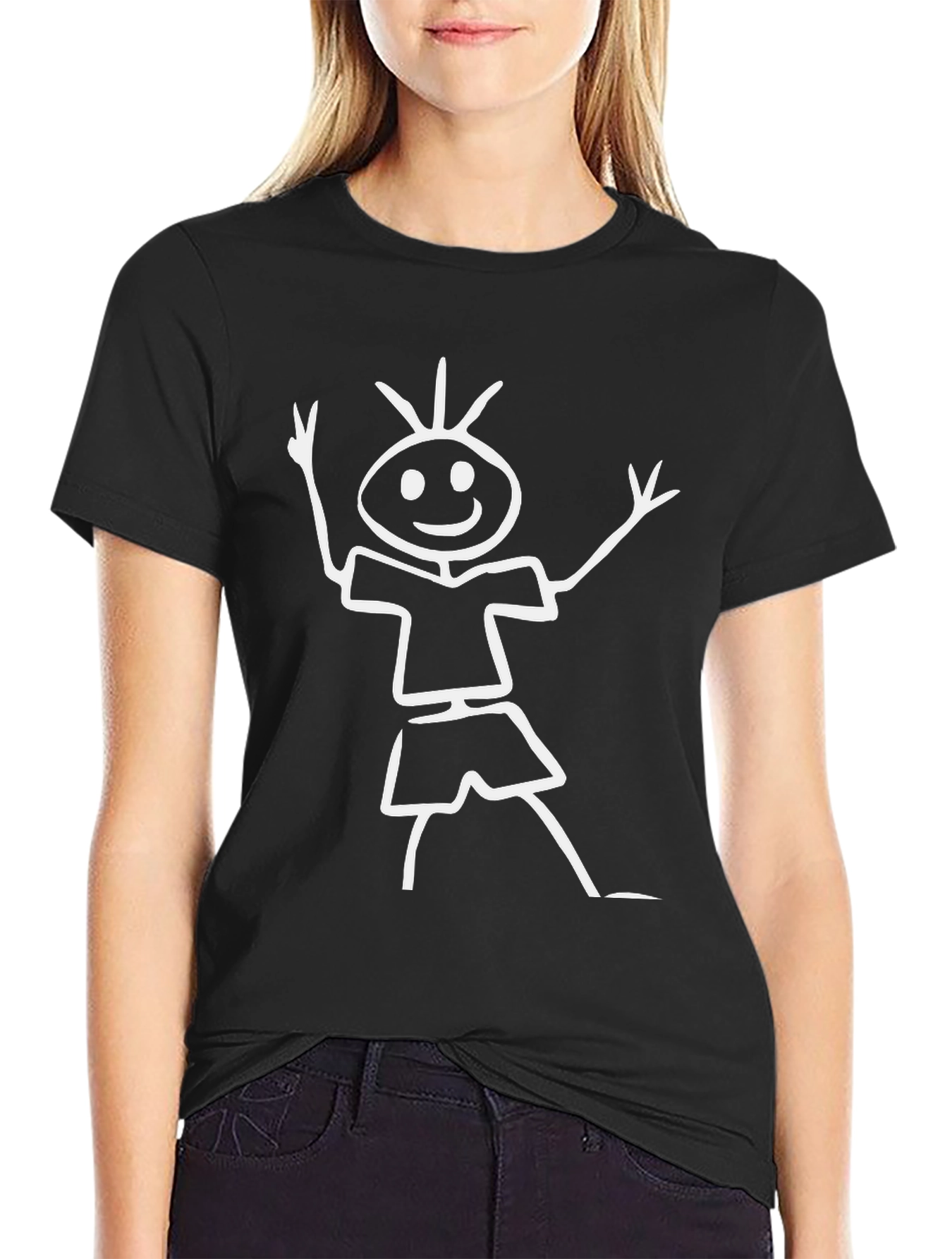 Black Funny Stick Figure Graphic Tee - Black Cotton Blend view 2