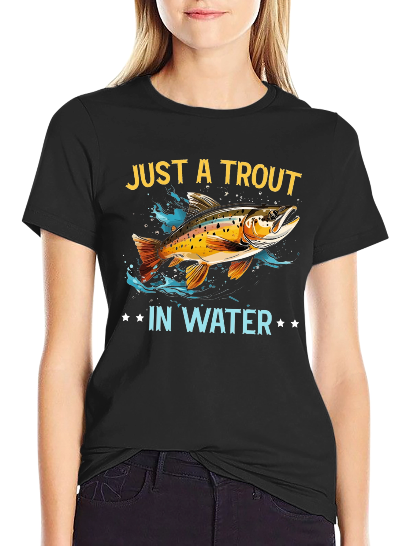 Black Just a Trout in Water Graphic T-Shirt view 2