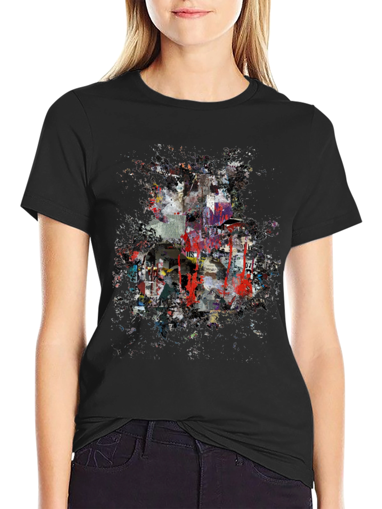 Black Abstract Art T-Shirt - Modern Graphic Tee view 2