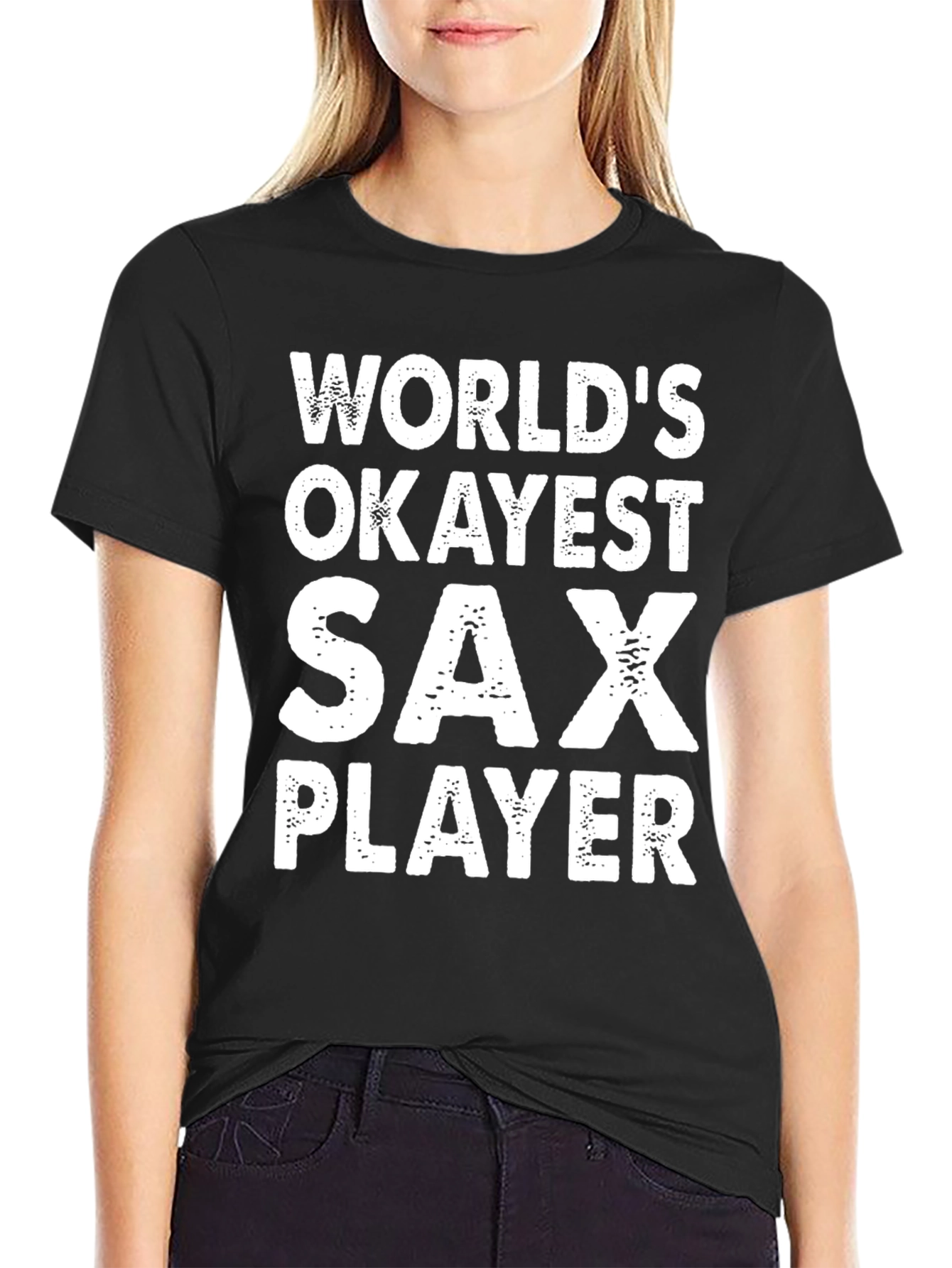 Black World's Okayest Sax Player Graphic Tee view 2