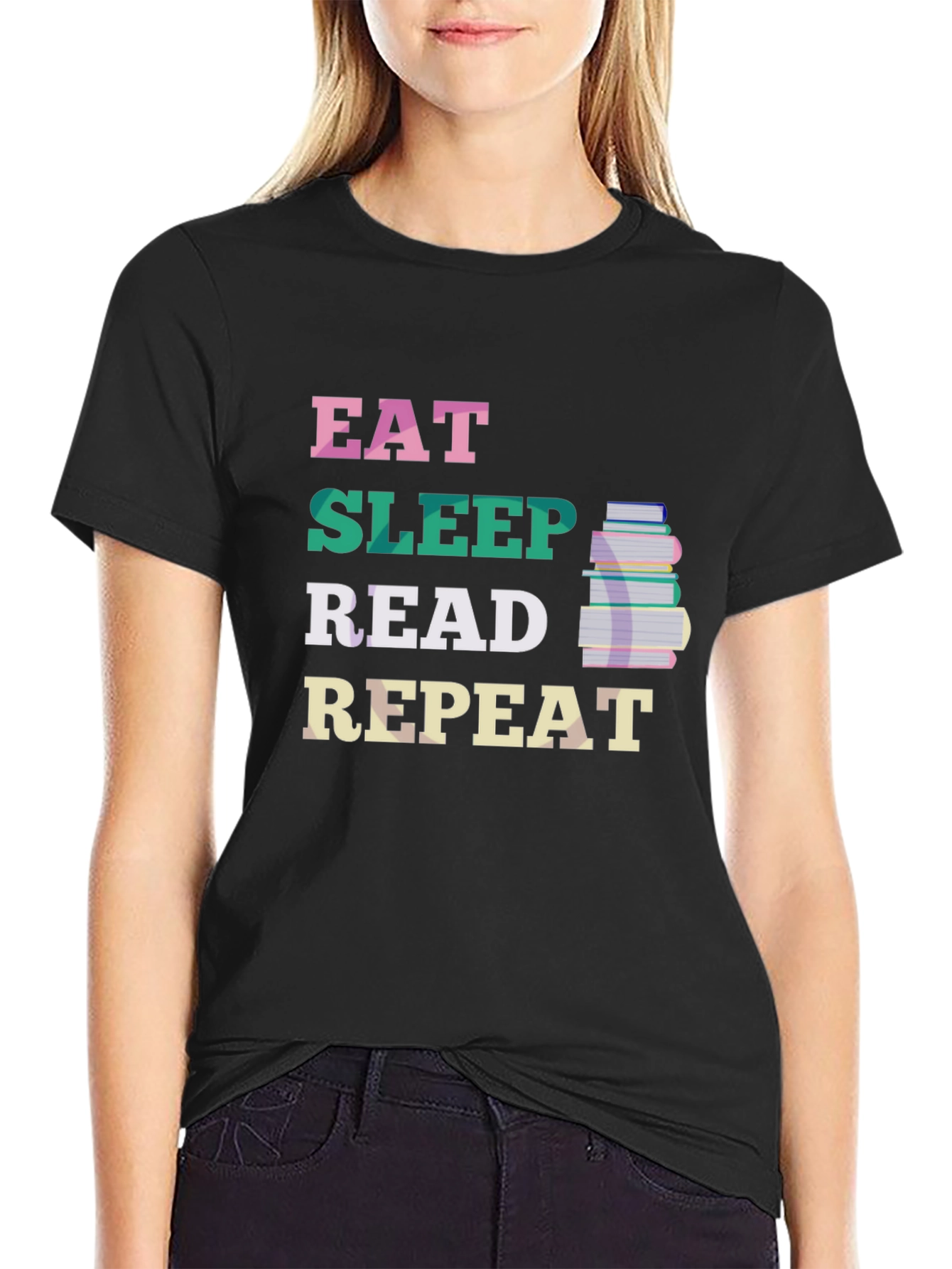 Black Eat Sleep Read Repeat T-Shirt - Book Lover Tee view 2