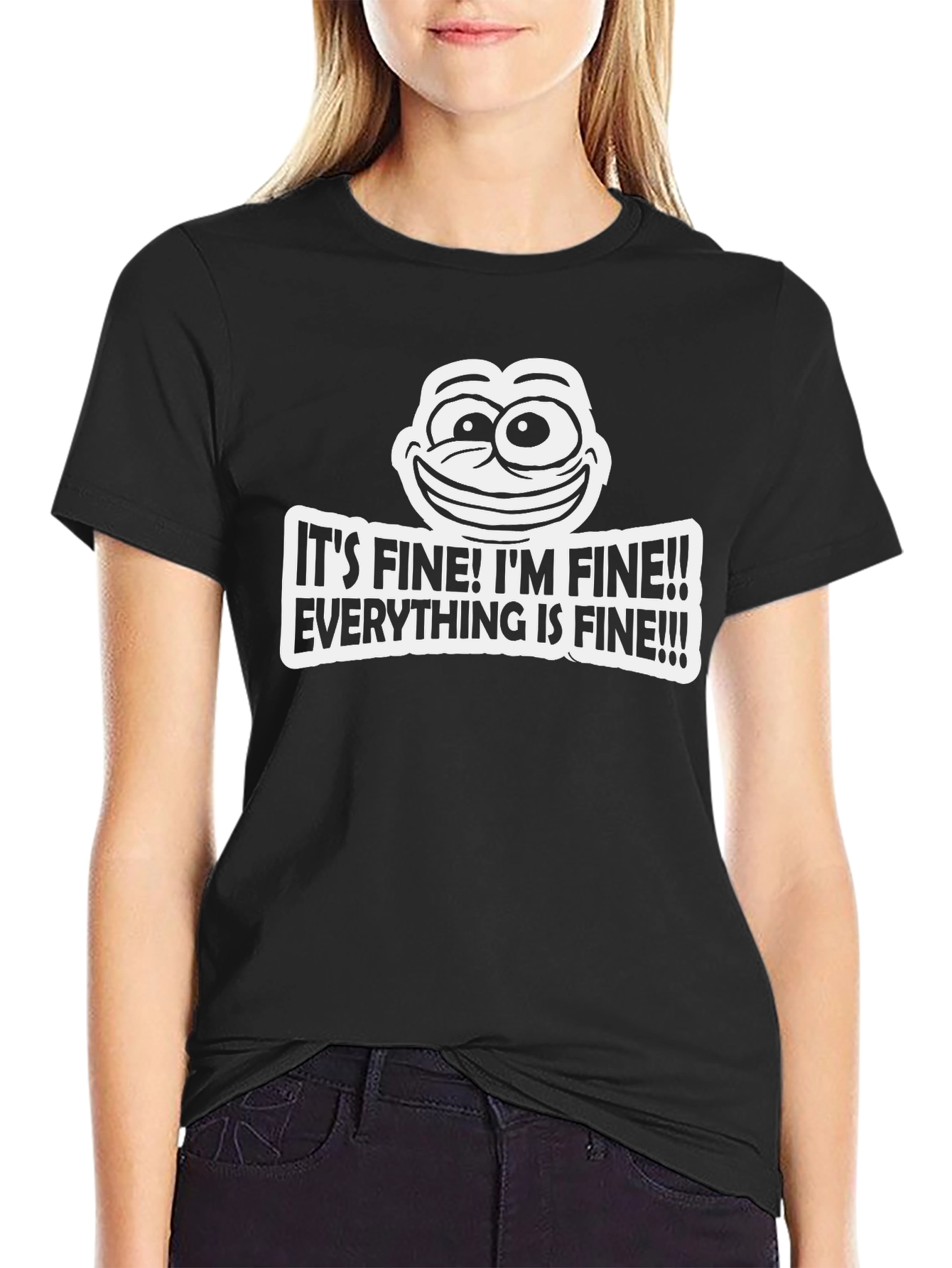 Black It's Fine! Graphic T-Shirt - Humorous Novelty Tee view 2
