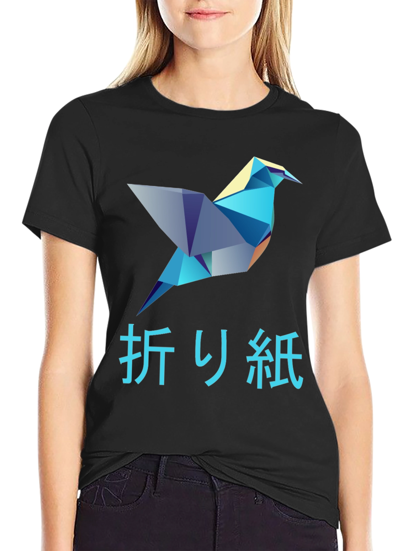 Black Origami Bird Graphic T-Shirt - Stylish Men's Tee view 2