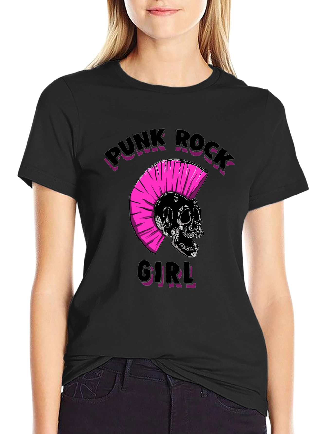 Punk Rock Girl Graphic Tee - Black Unisex T-Shirt - 2