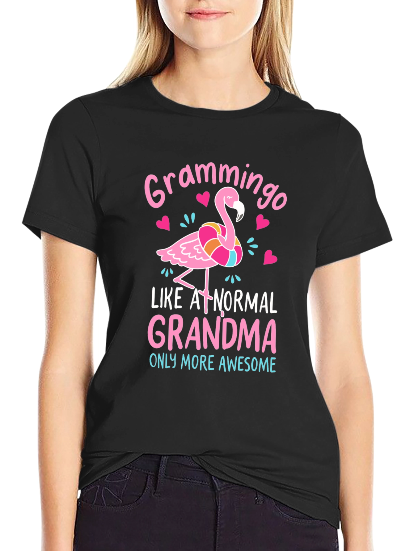 Black Grammingo Grandma T-Shirt - Awesome Pink Flamingo Tee view 2