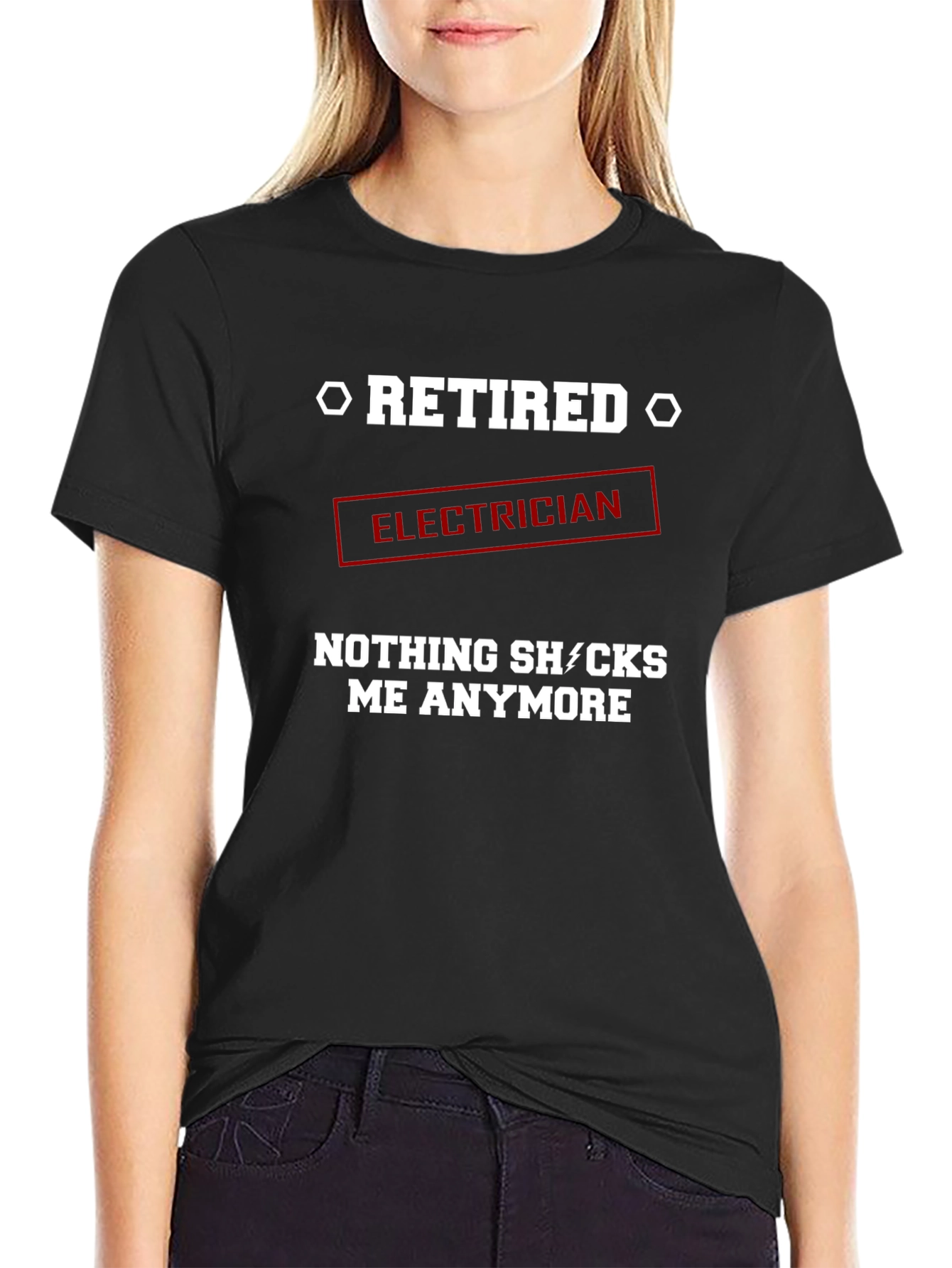 Black Retired Electrician Humor T-Shirt view 2