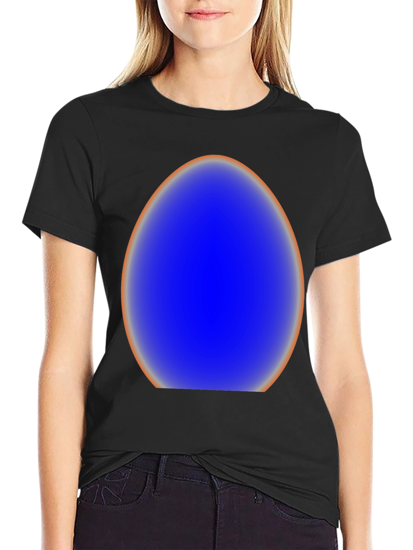 Black Abstract Blue Egg Graphic Tee - Modern Style view 2