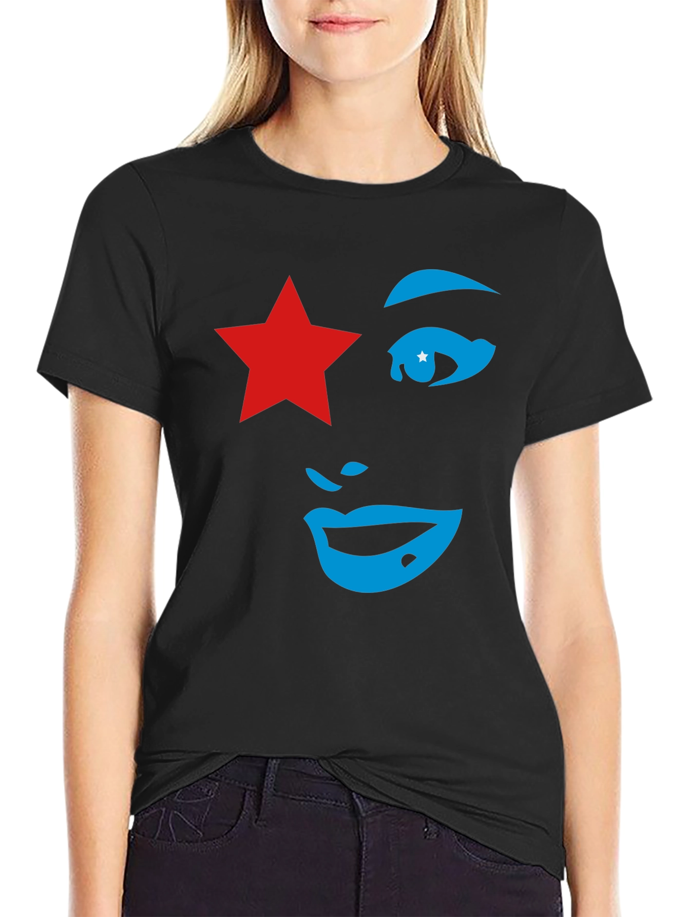 Black Star Face Graphic Tee - Unique Style view 2