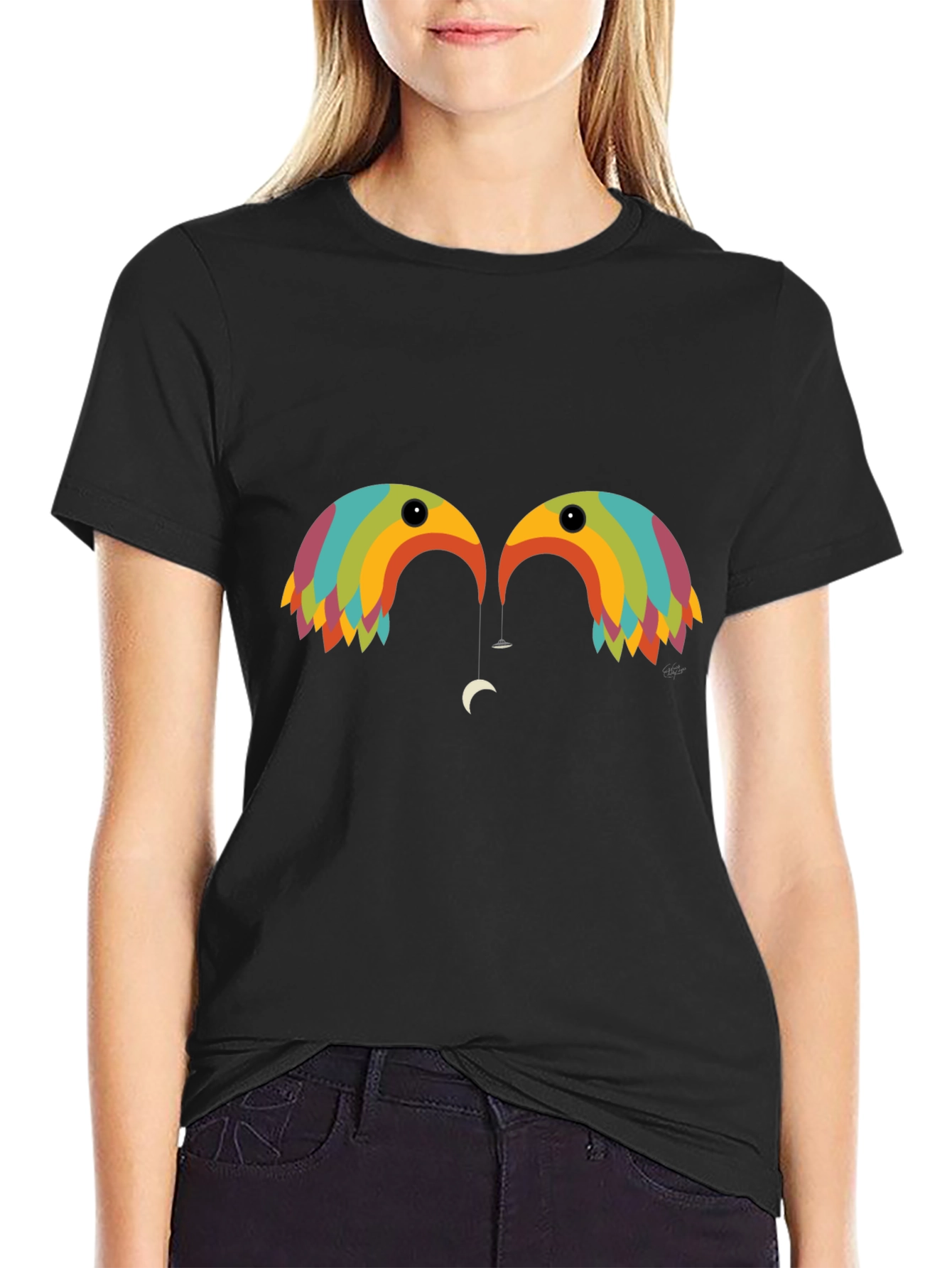 Black Rainbow Birds Graphic T-Shirt view 2