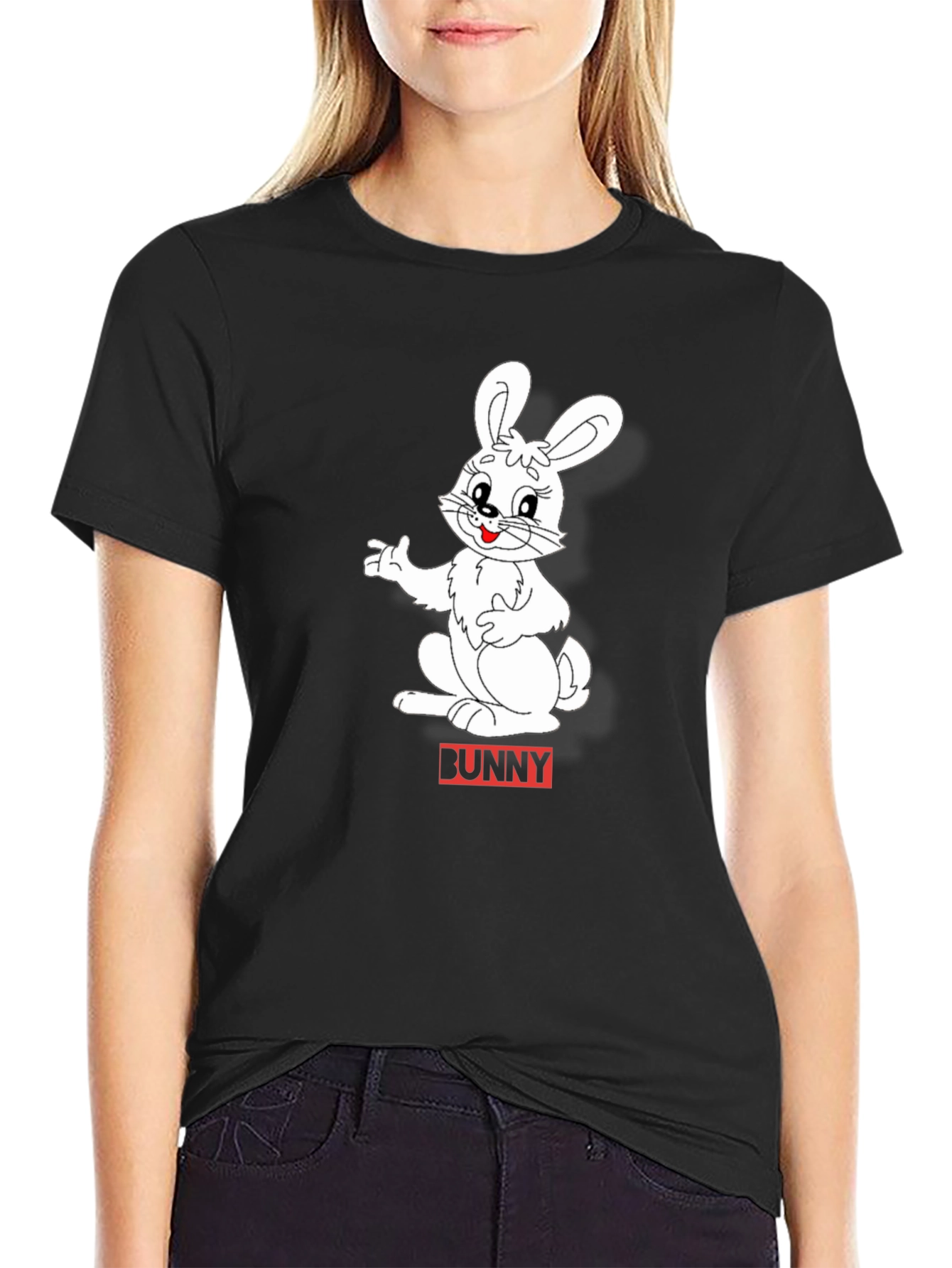 Black Bunny Graphic Black T-Shirt - Soft Cotton Blend Casual Tee view 2
