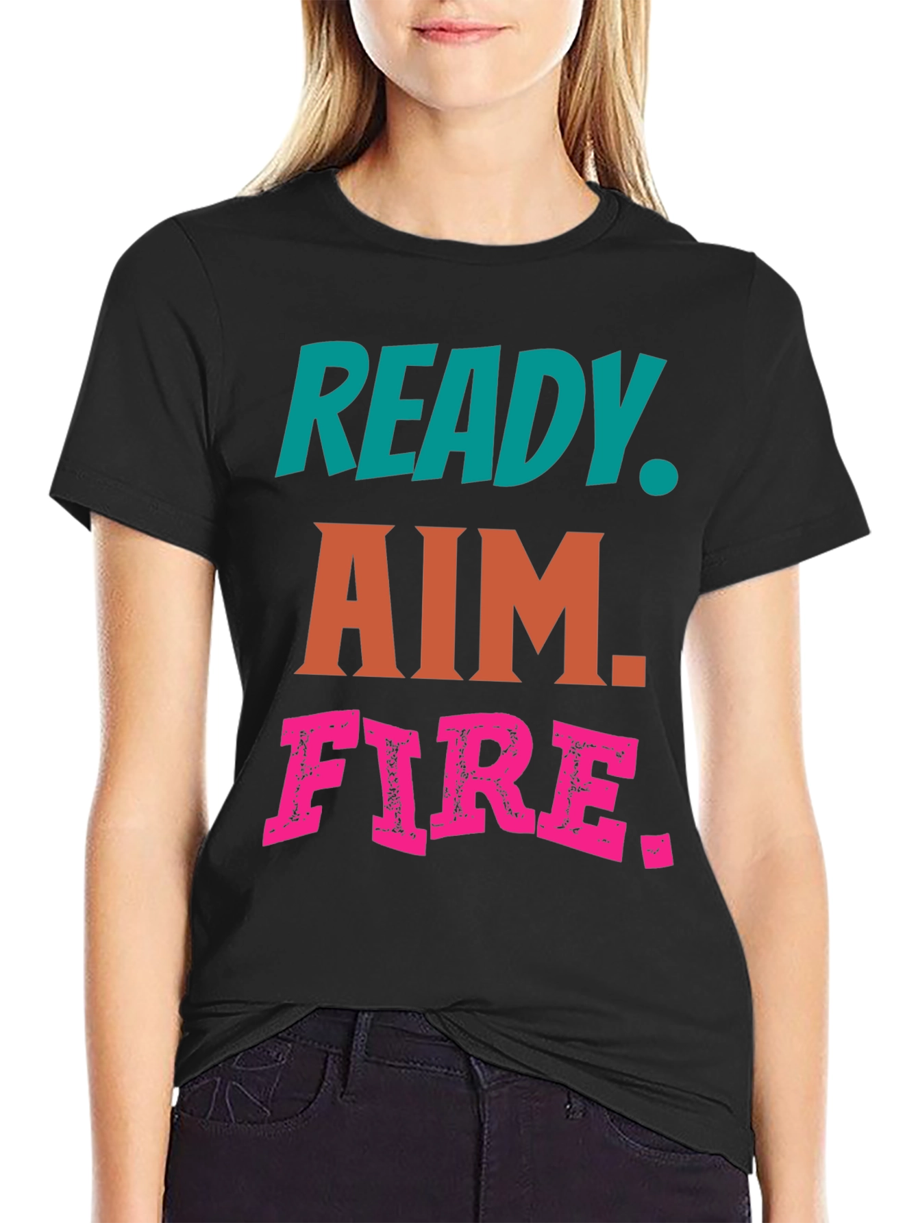 Black Ready Aim Fire Graphic Tee - Black Cotton T-Shirt view 2