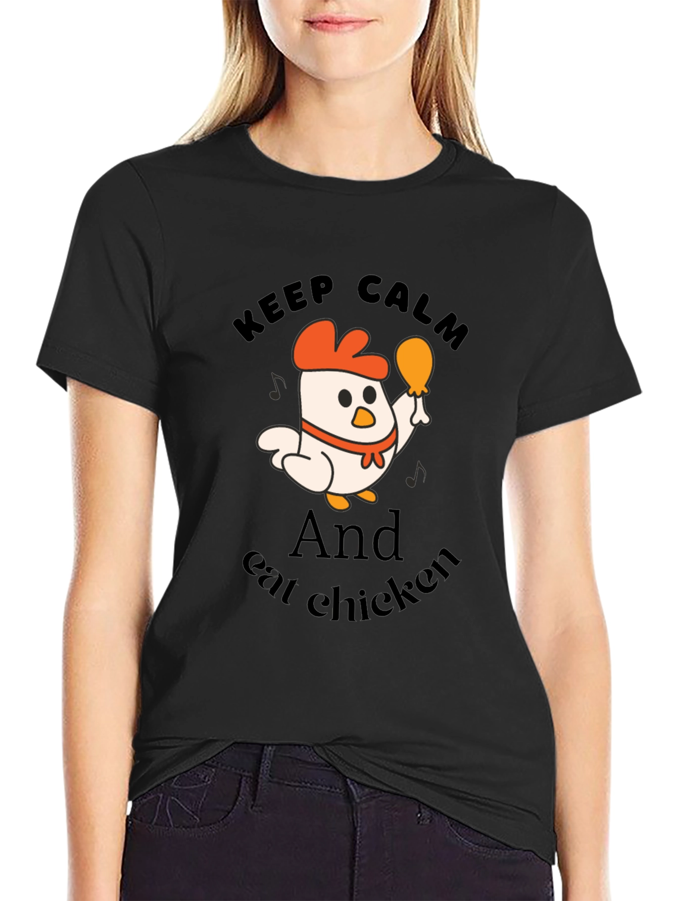 Black Keep Calm and Eat Chicken Black T-Shirt view 2