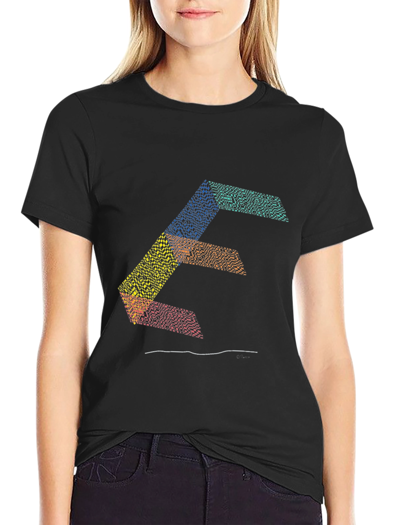 Black Abstract Letter Graphic Print Tee view 2