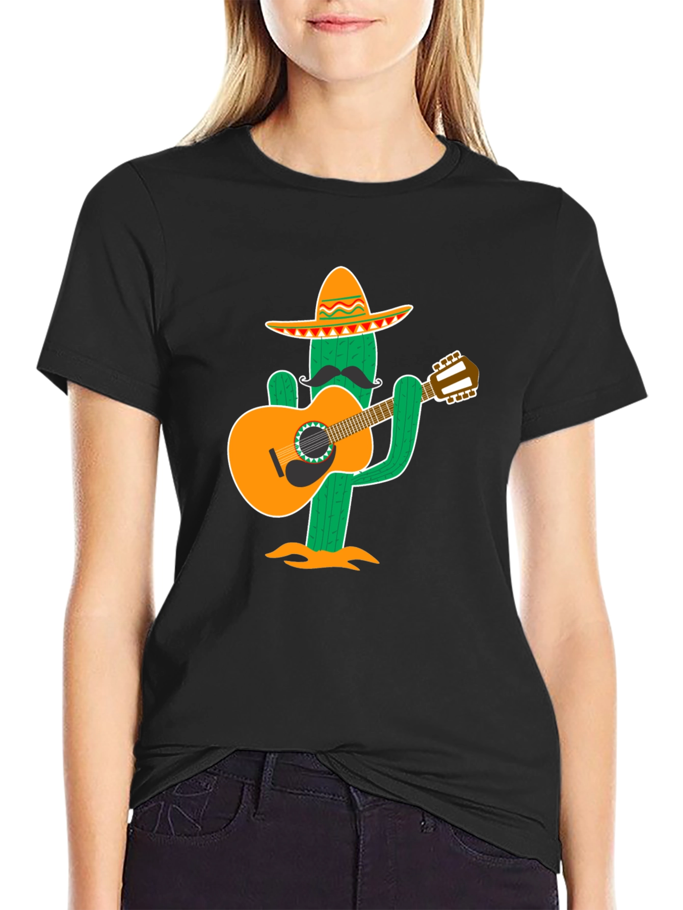 Black Cactus Musician T-Shirt - Cool Graphic Tee view 2
