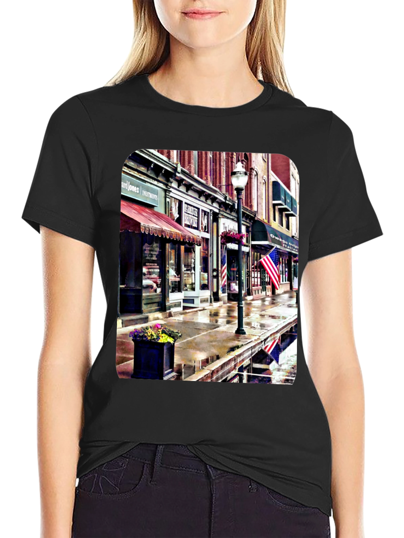 Black Downtown Street View Graphic T-Shirt view 2