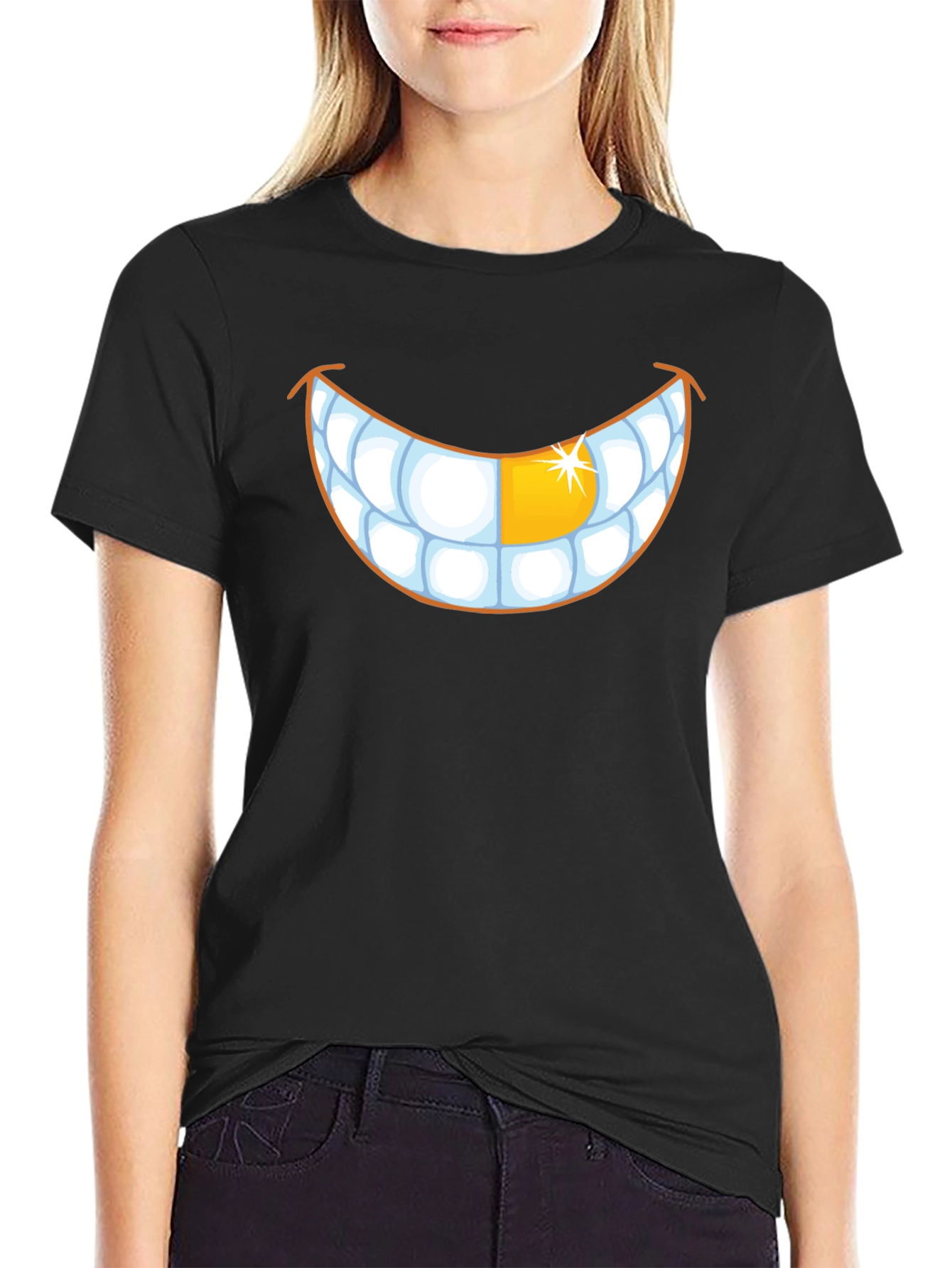 Black Grinning Teeth Graphic Tee - Gold Tooth view 2
