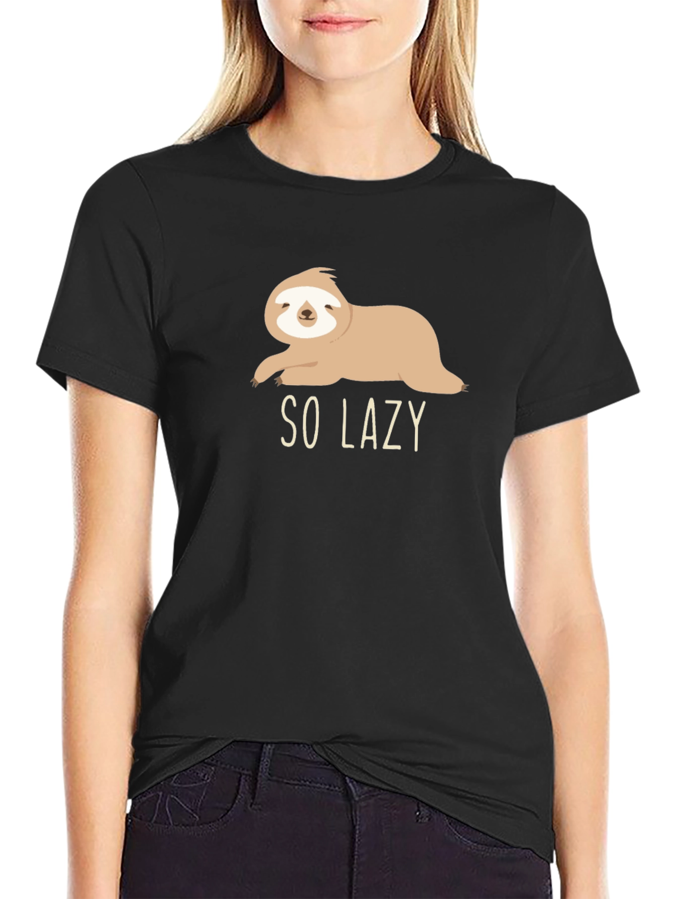Black So Lazy Sloth Graphic Tee - Comfy Casual Style view 2