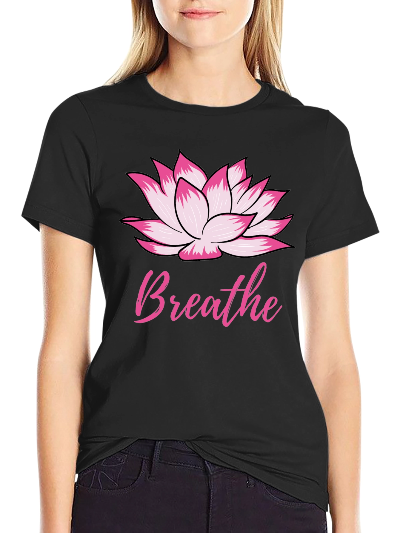 Black Breathe Lotus Flower Graphic Tee view 2