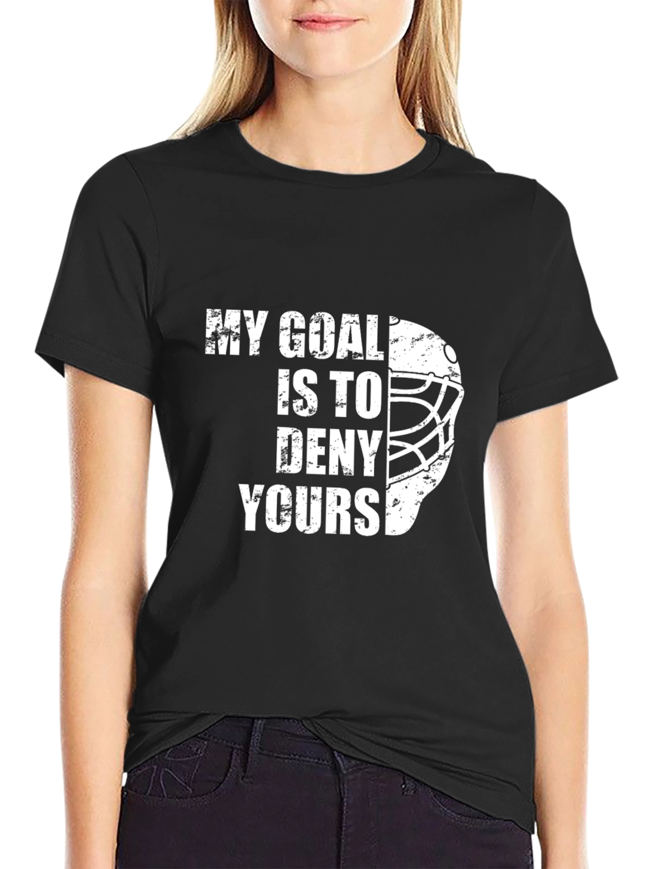 Black Goalie Graphic Tee - My Goal is to Deny Yours view 2