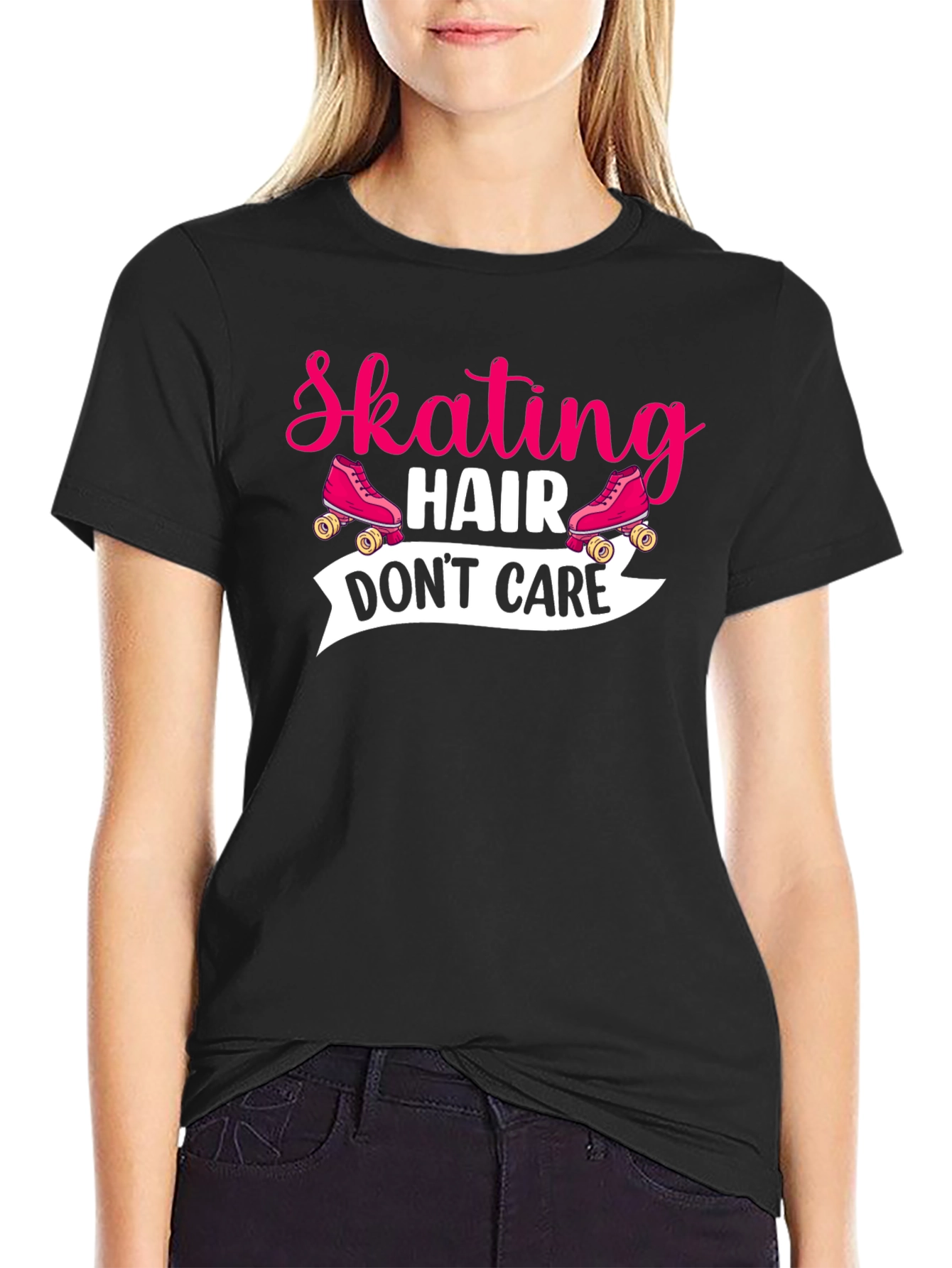 Black Skating Hair Don't Care T-Shirt view 2