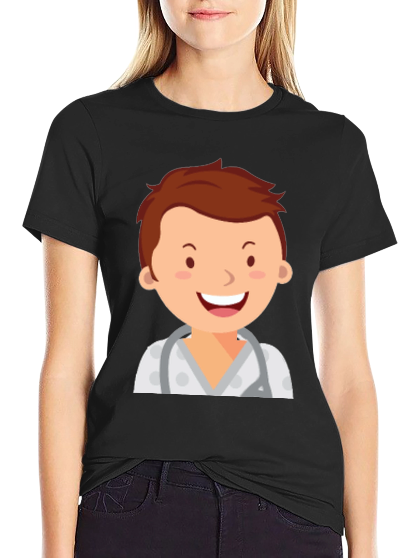 Black Cartoon Doctor Graphic T-Shirt - Black view 2