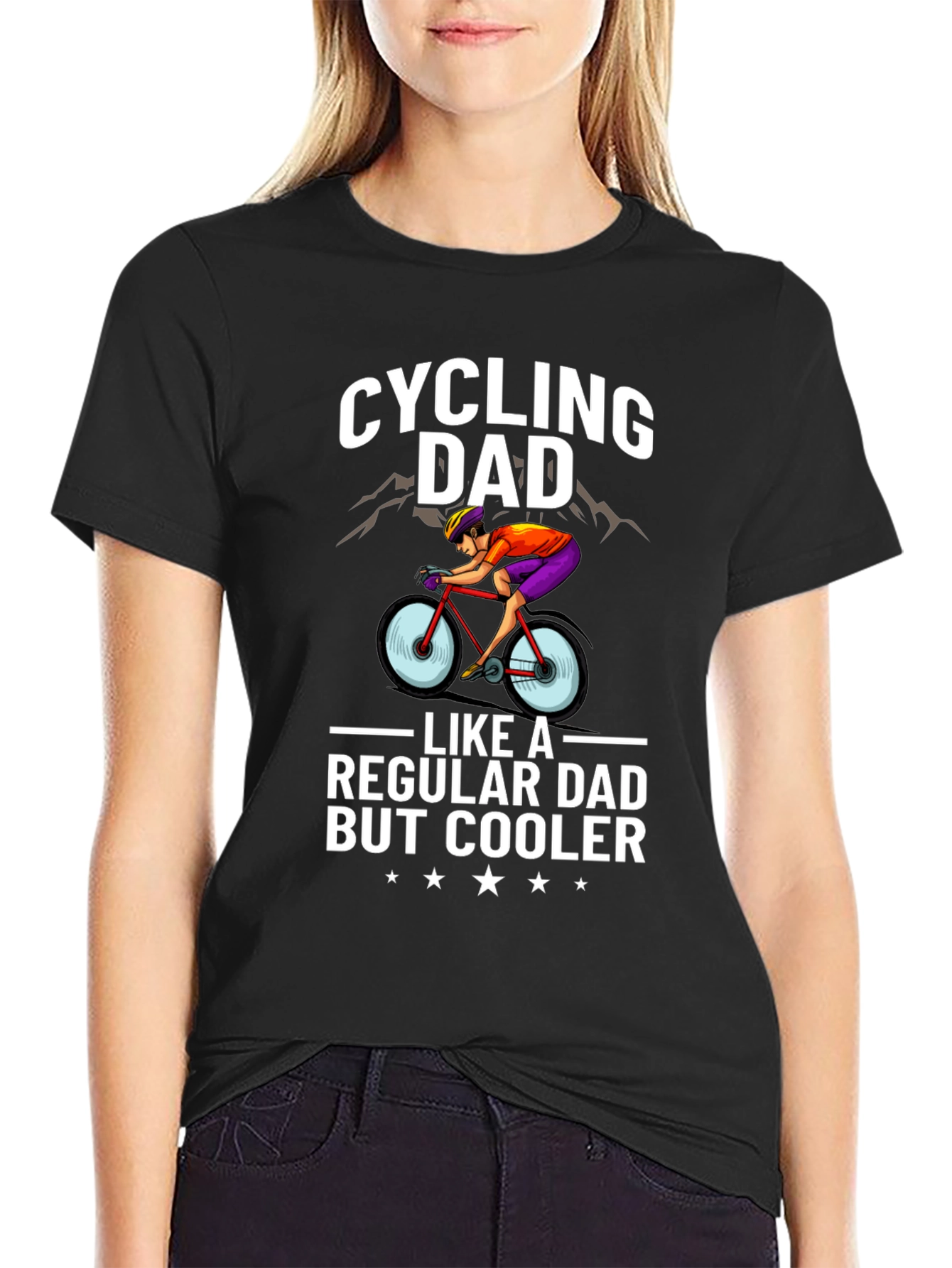 Black Cycling Dad T-Shirt - Cool Dad Style! view 2