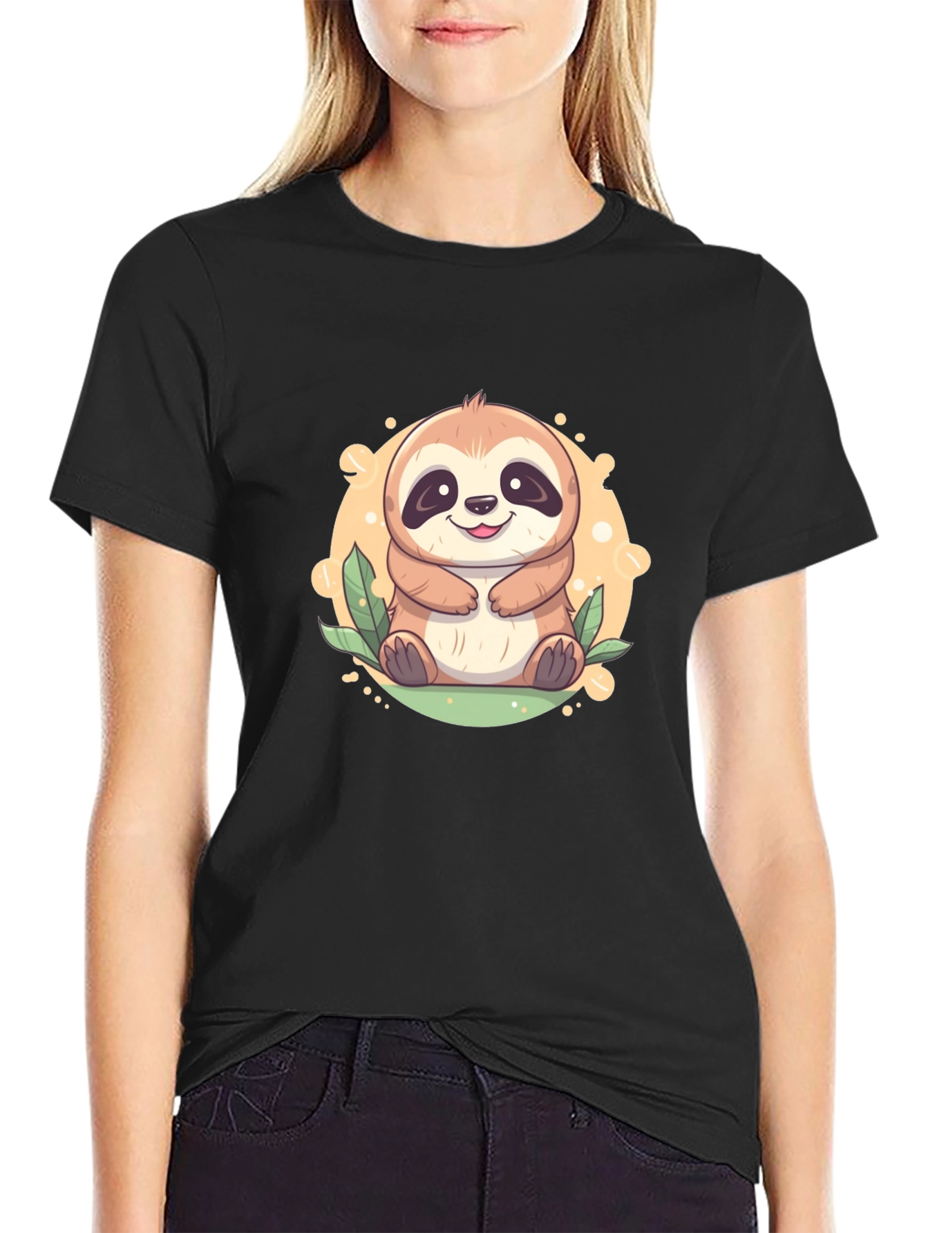 Black Cute Sloth Graphic Tee - Relaxed Fit view 2
