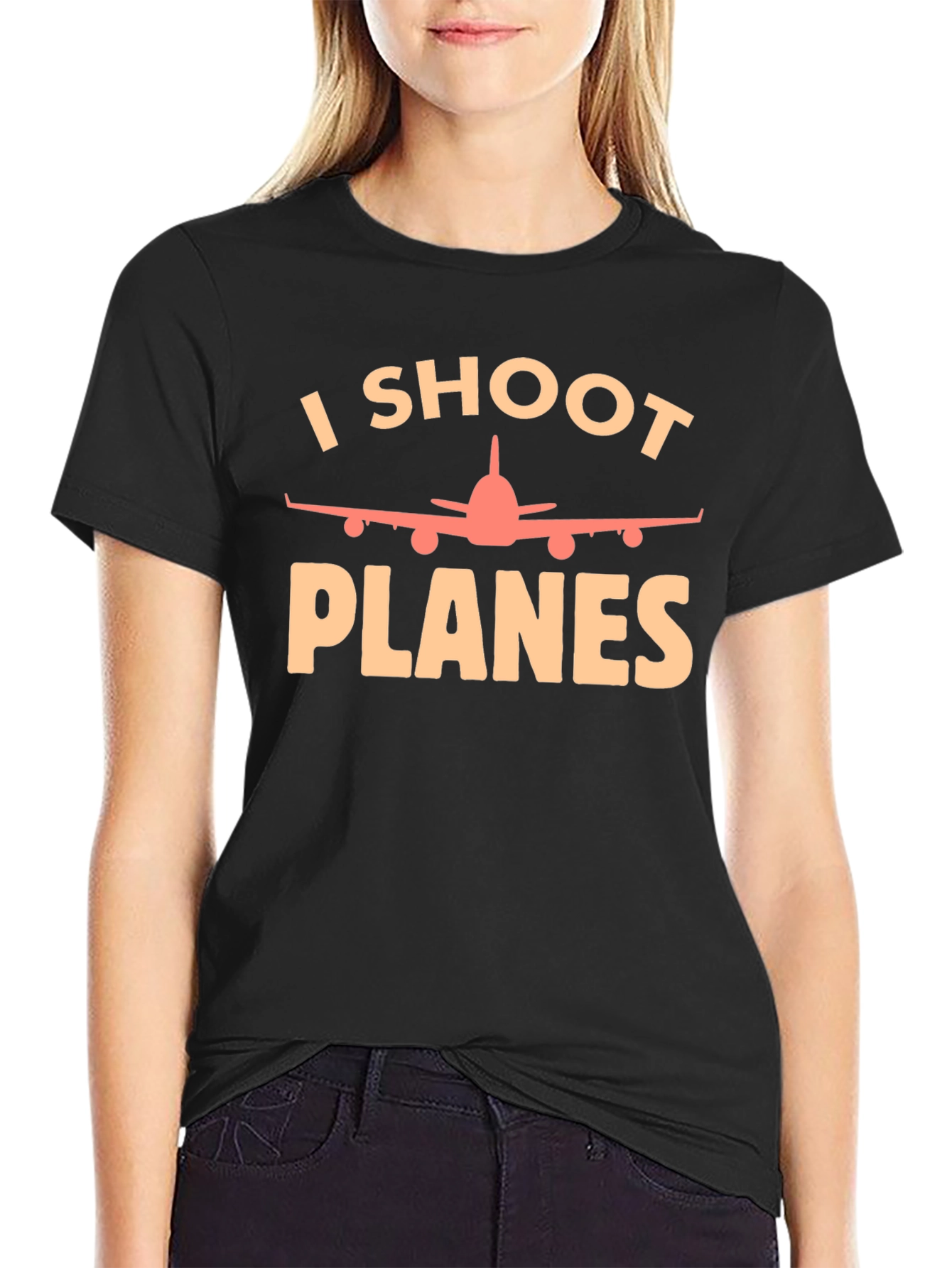 Black I Shoot Planes T-Shirt - Aviation Photography Tee view 2