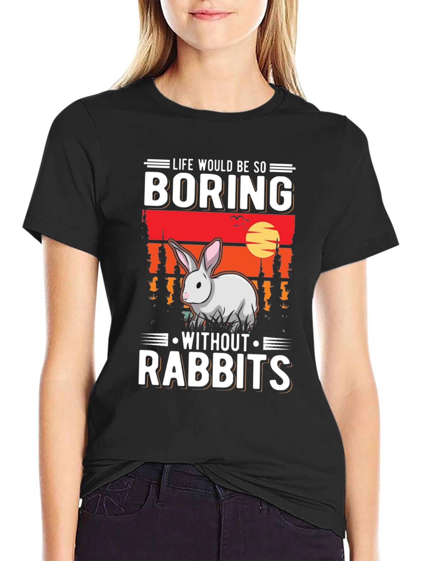 Black Life Would Be So Boring Without Rabbits Black T-Shirt view 2