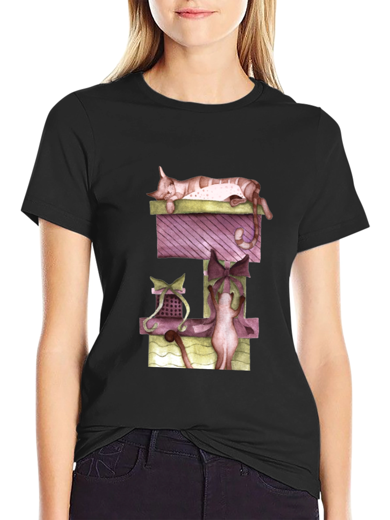 Cat Nap Stack T-Shirt - Whimsical Gift Tee - 2