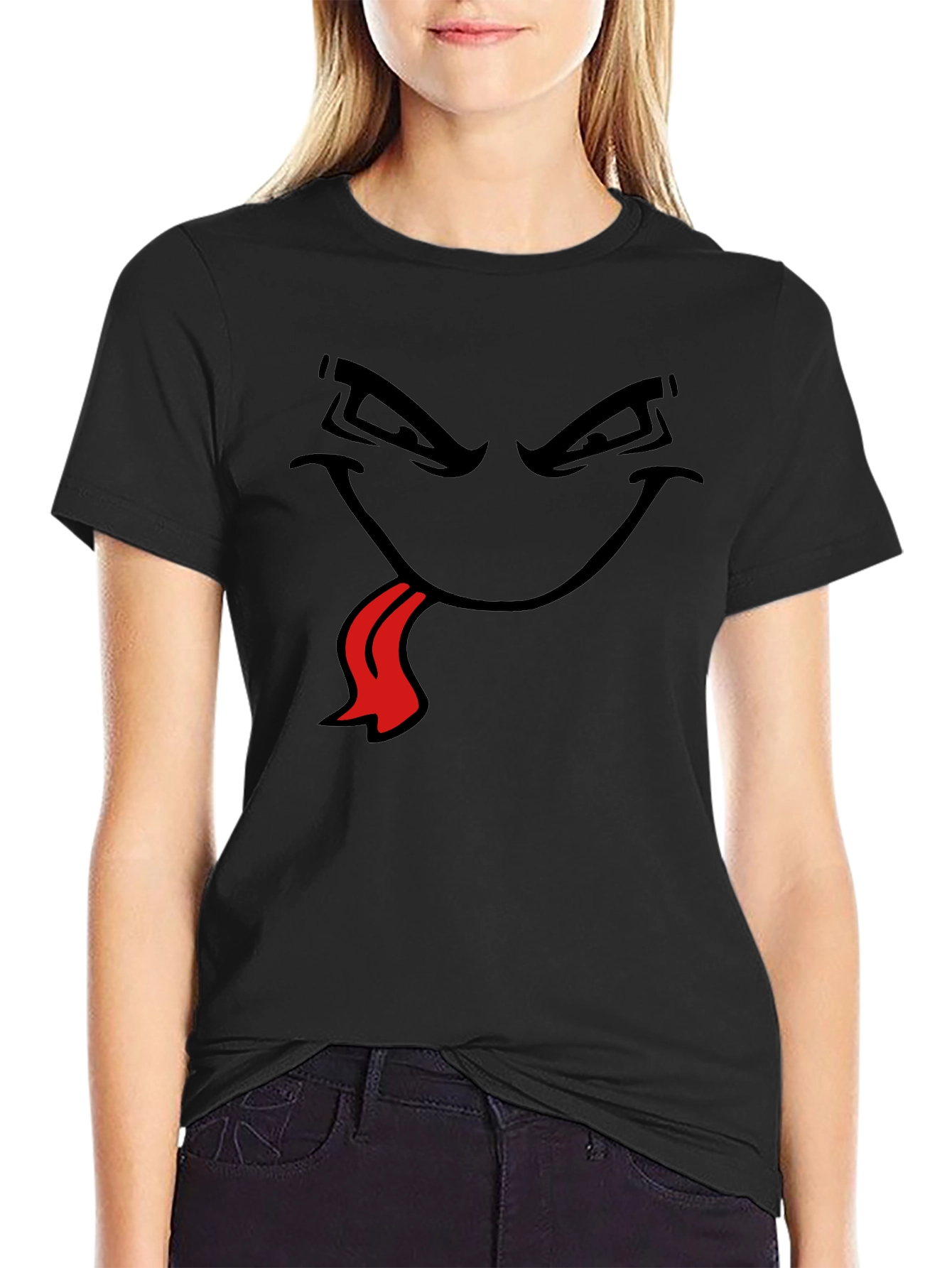 Black Men's Black T-Shirt with Cartoon Face view 2