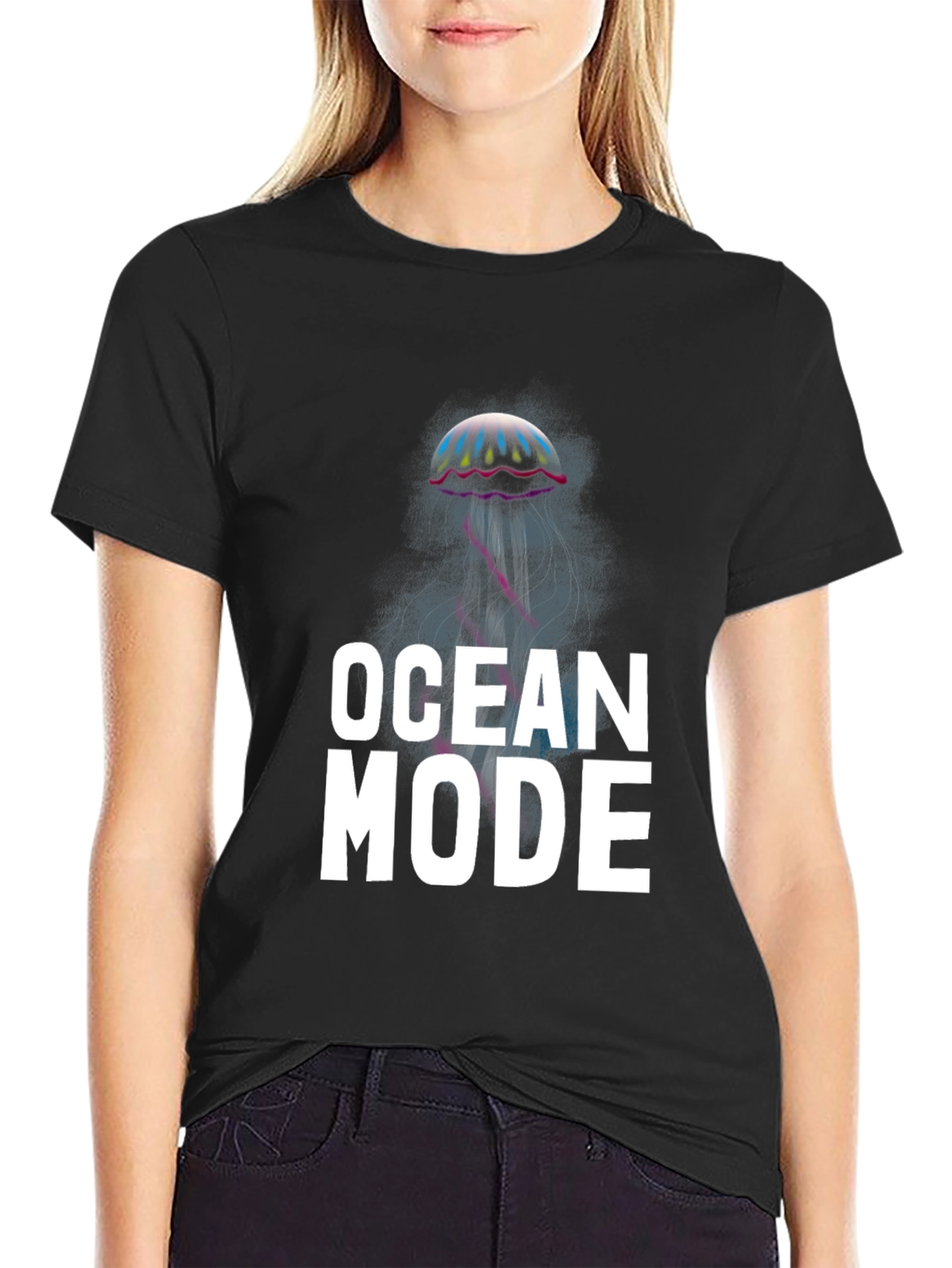 Black Ocean Mode Graphic Tee - Unique Jellyfish Design view 2