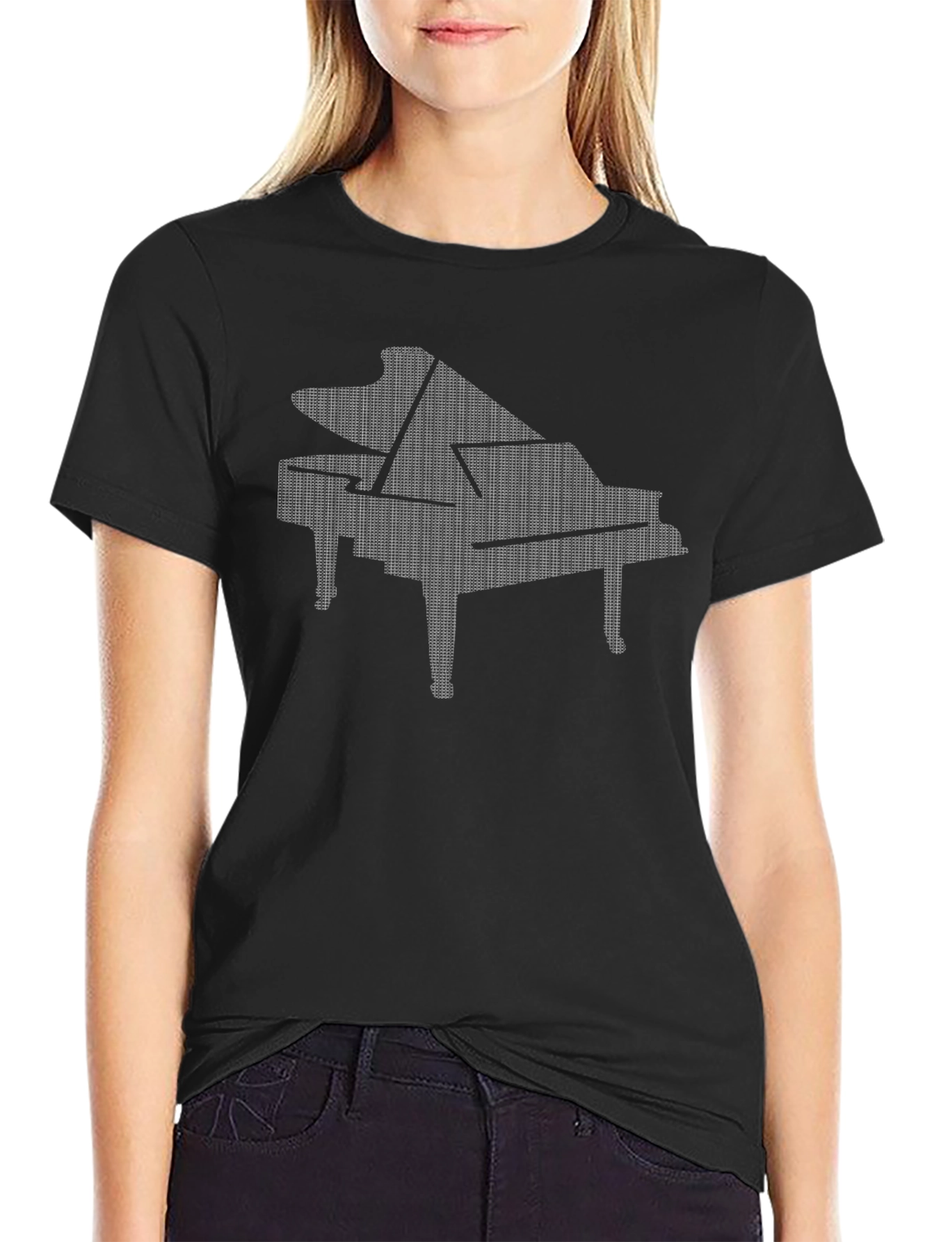 Black Piano Graphic T-Shirt - Cool Music Lover Tee view 2