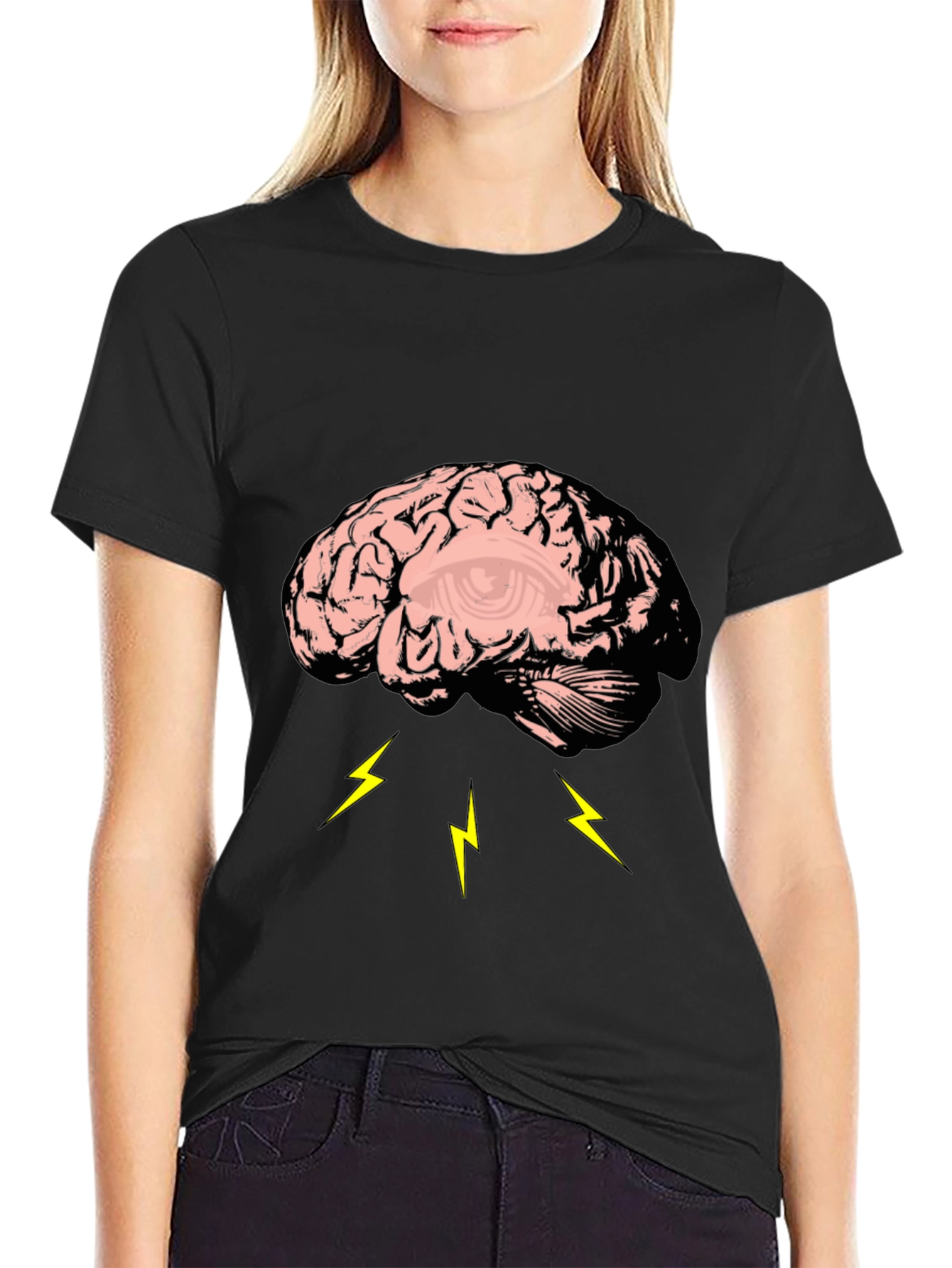 Brain Lightning Graphic Tee - Black Cotton T-Shirt - 2