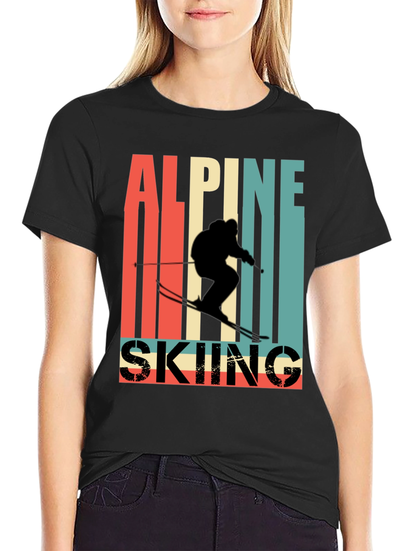 Black Alpine Skiing Retro T-Shirt view 2