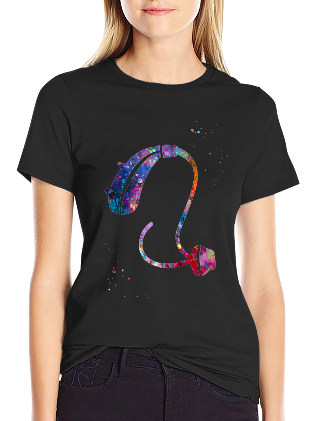 Black Watercolor Hearing Aid Tee - Black view 2