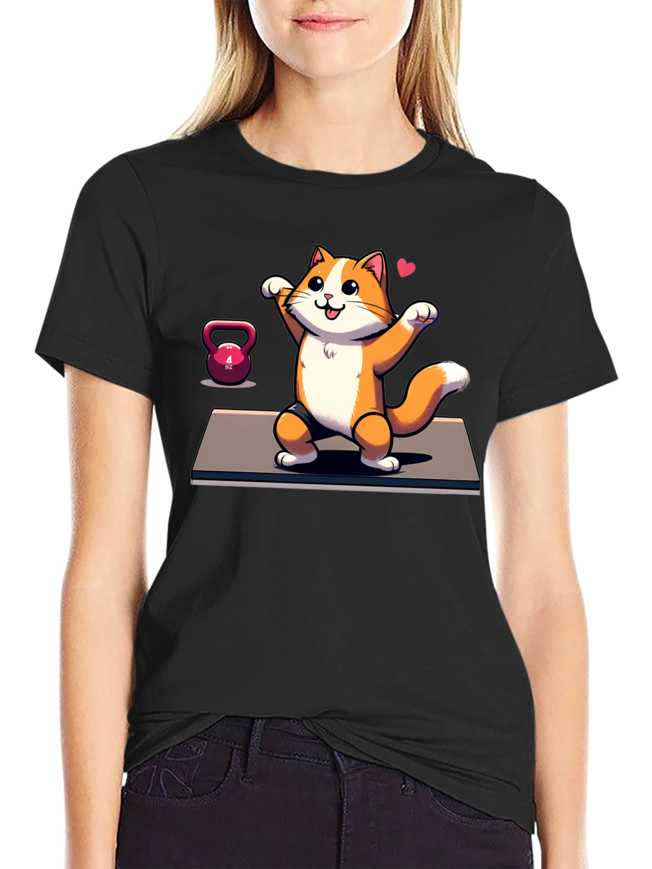 Black Funny Cat Gym T-Shirt view 2