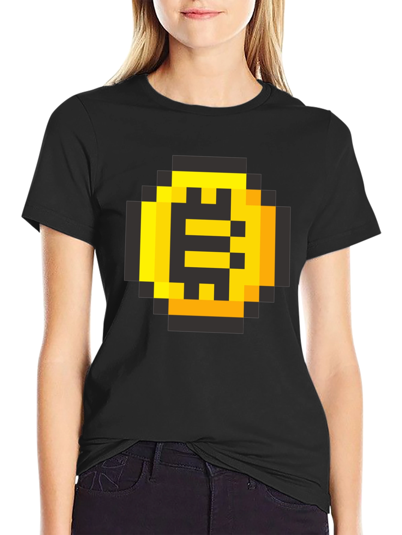 Black Pixel Gold Coin Black Tee - Retro Gaming Shirt view 2