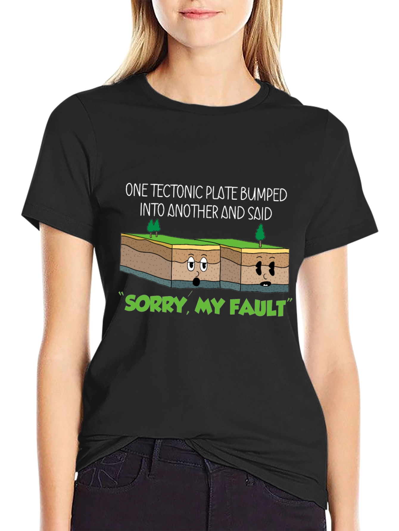 Black Tectonic Plate Fault Humor Graphic Tee view 2