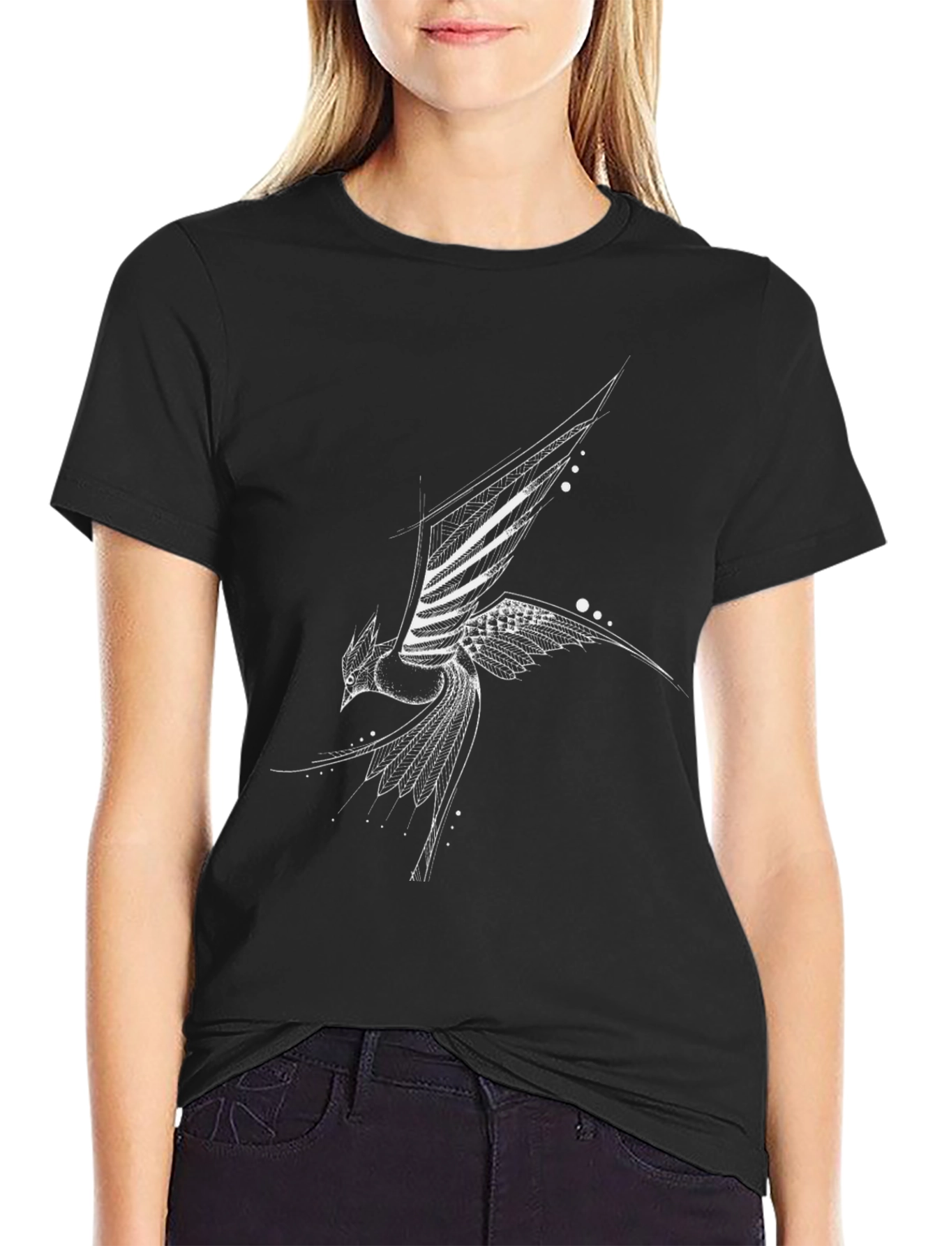 Black Abstract Bird Black T-Shirt view 2