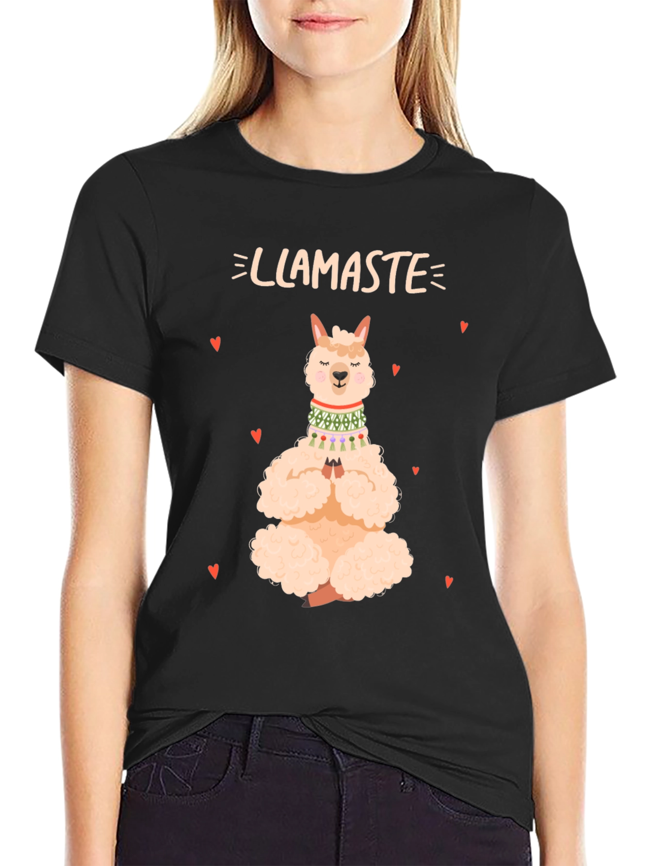 Black Llamaste Yoga T-Shirt - Funny Llama Namaste Tee view 2