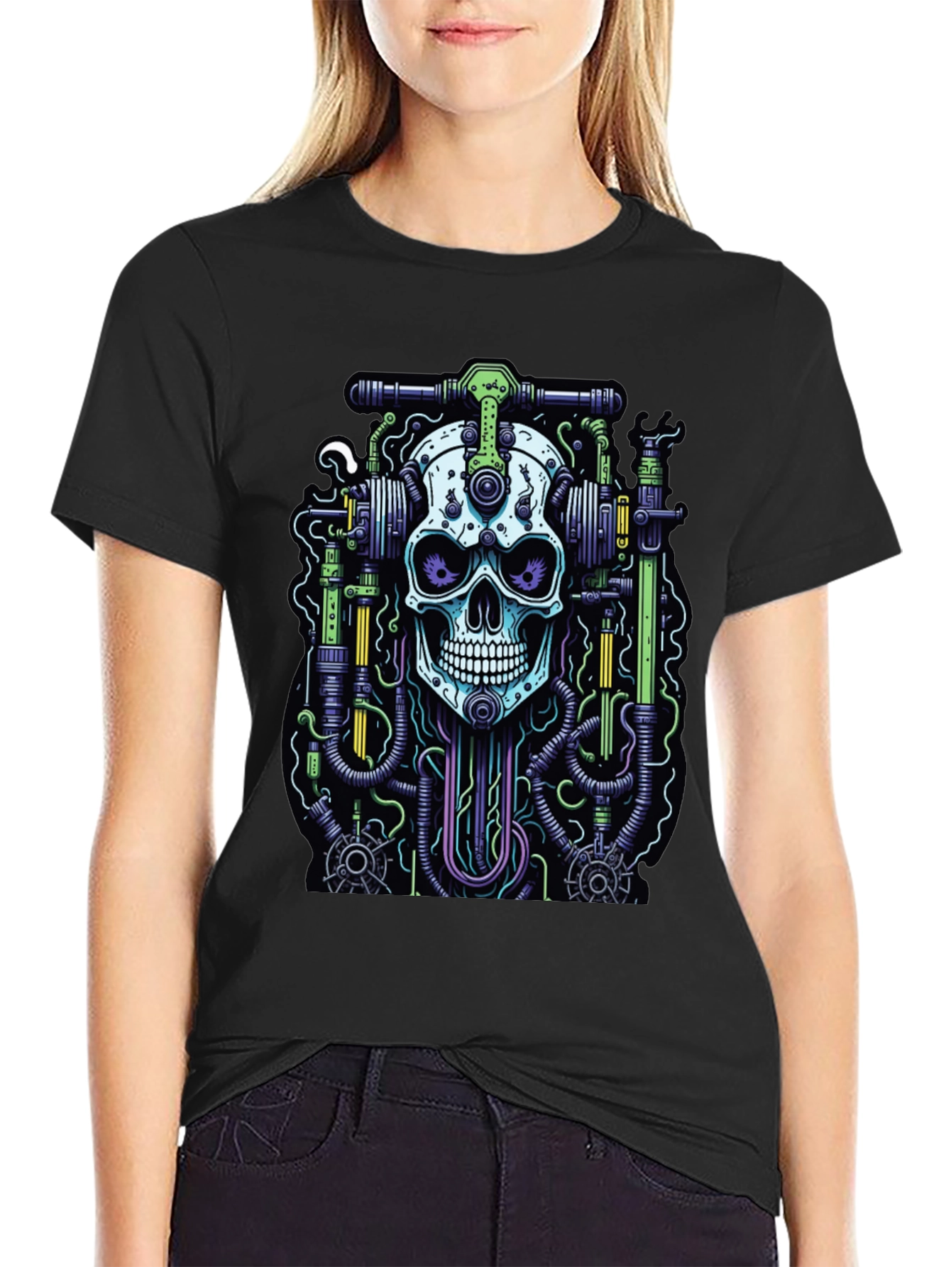 Black Skull Mechanic Graphic T-Shirt view 2