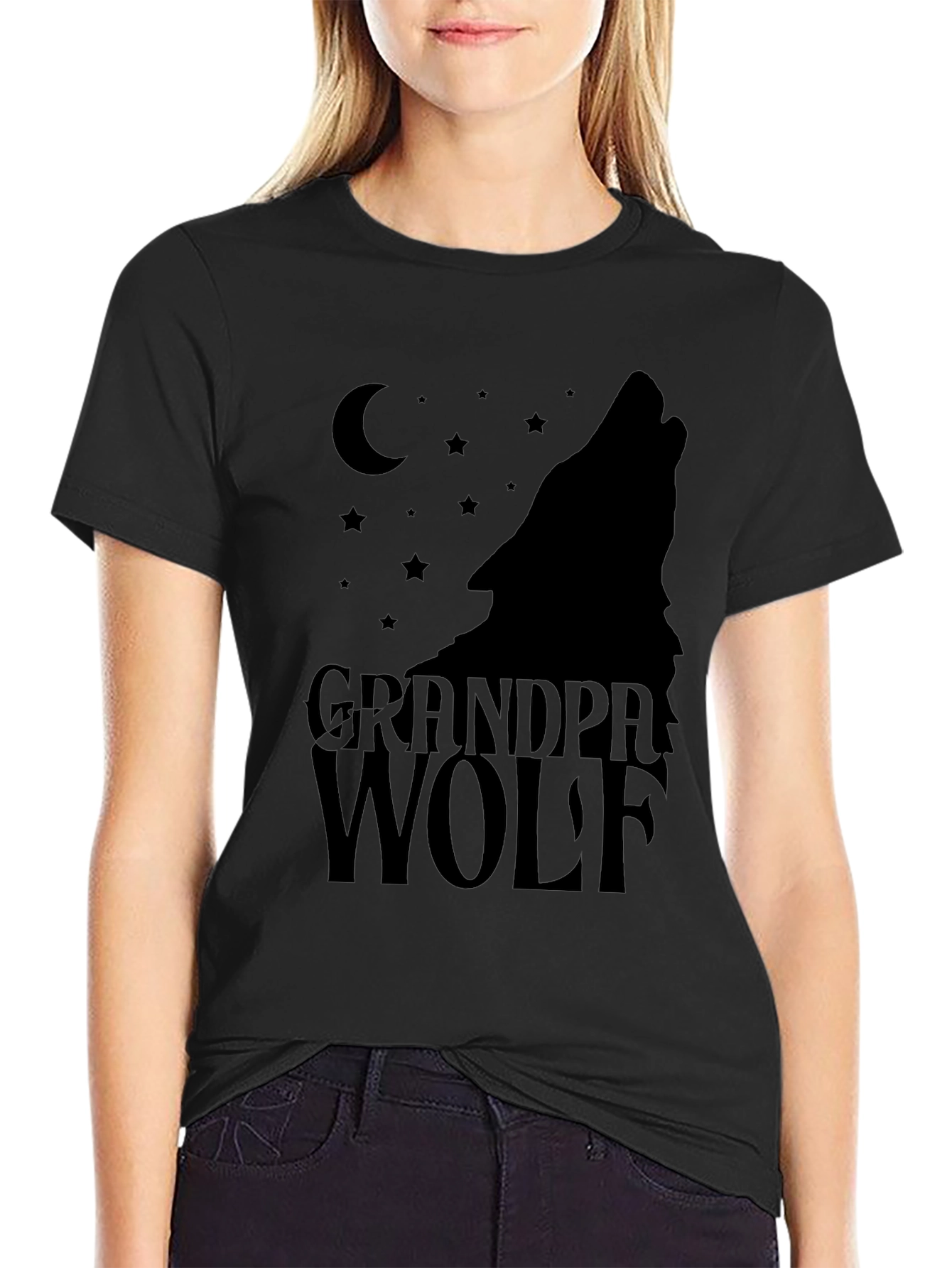 Black Grandpa Wolf T-Shirt - Men's Black Graphic Tee view 2
