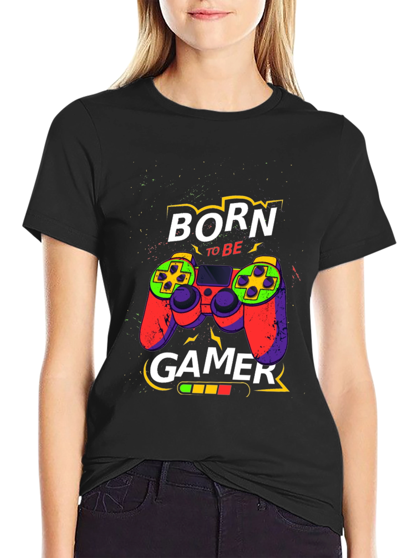 Black Born To Be Gamer Black T-Shirt view 2