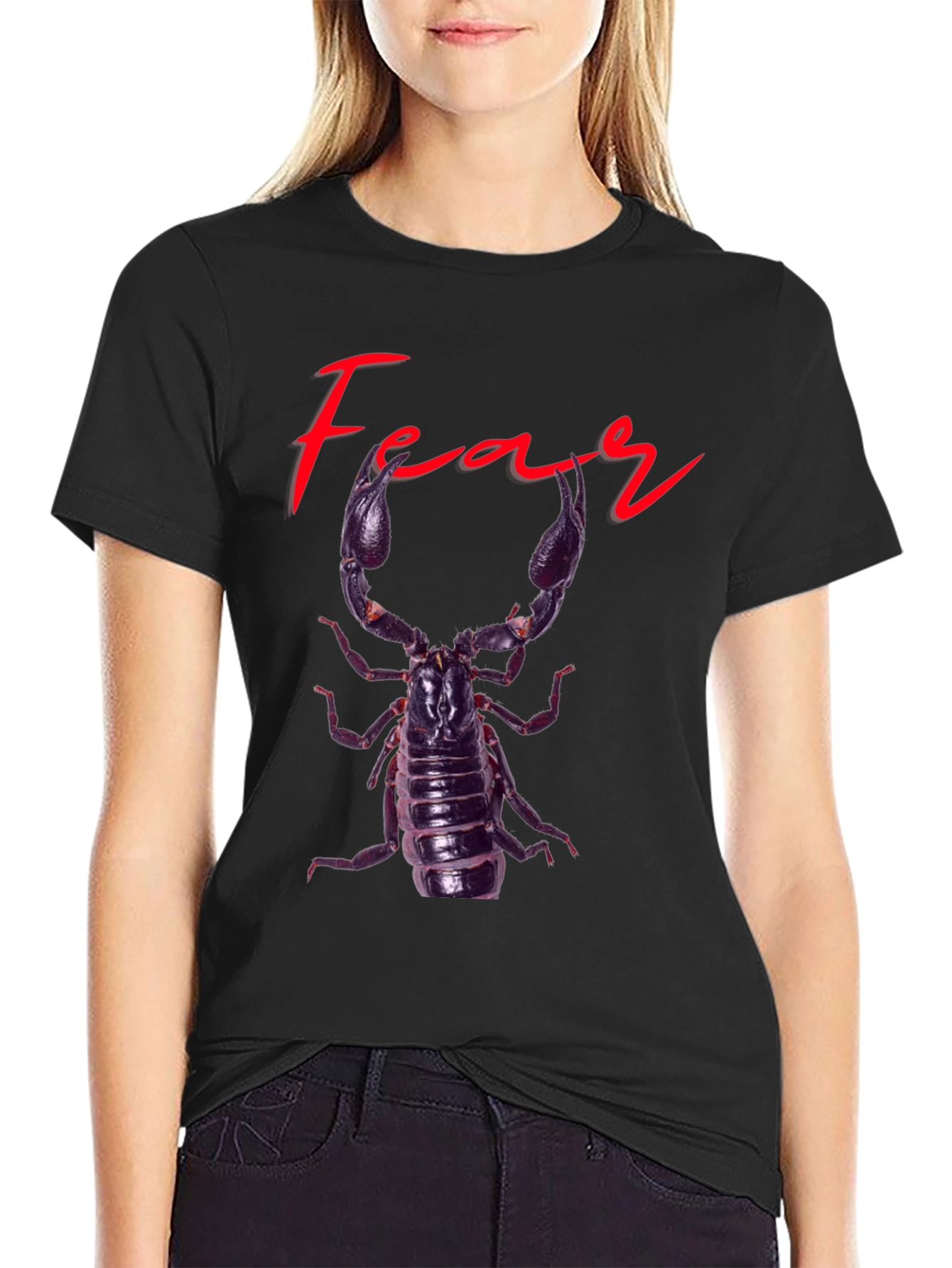 Black Fear Scorpion Graphic Tee - Black Cotton T-Shirt view 2